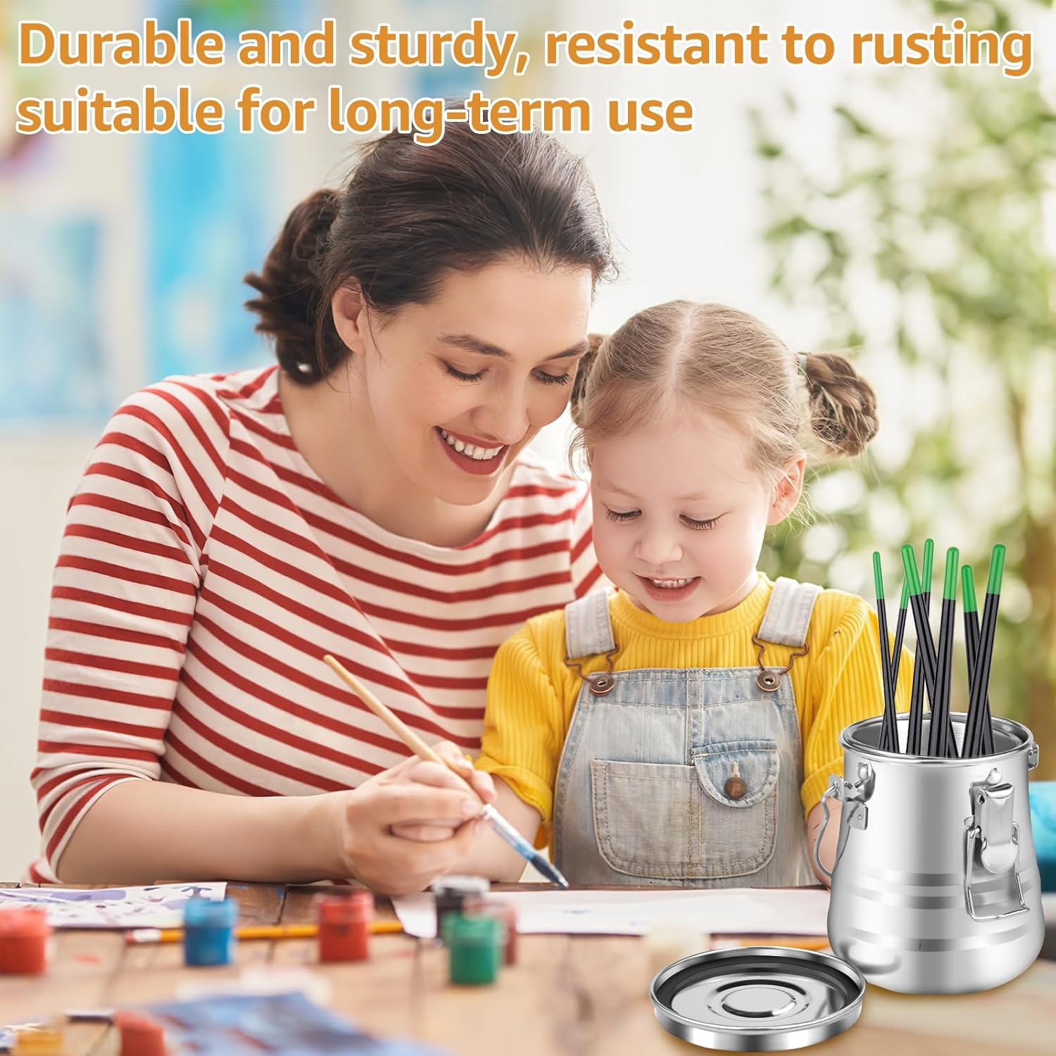 Paint Brush Washer Pot, Stainless Steel Paint Brush Cleaner with Removable Strainer, Portable Brush Cleaner with Handle, Paint Brush Washer for Oil Painting 4.4&times;3.4In image number 4