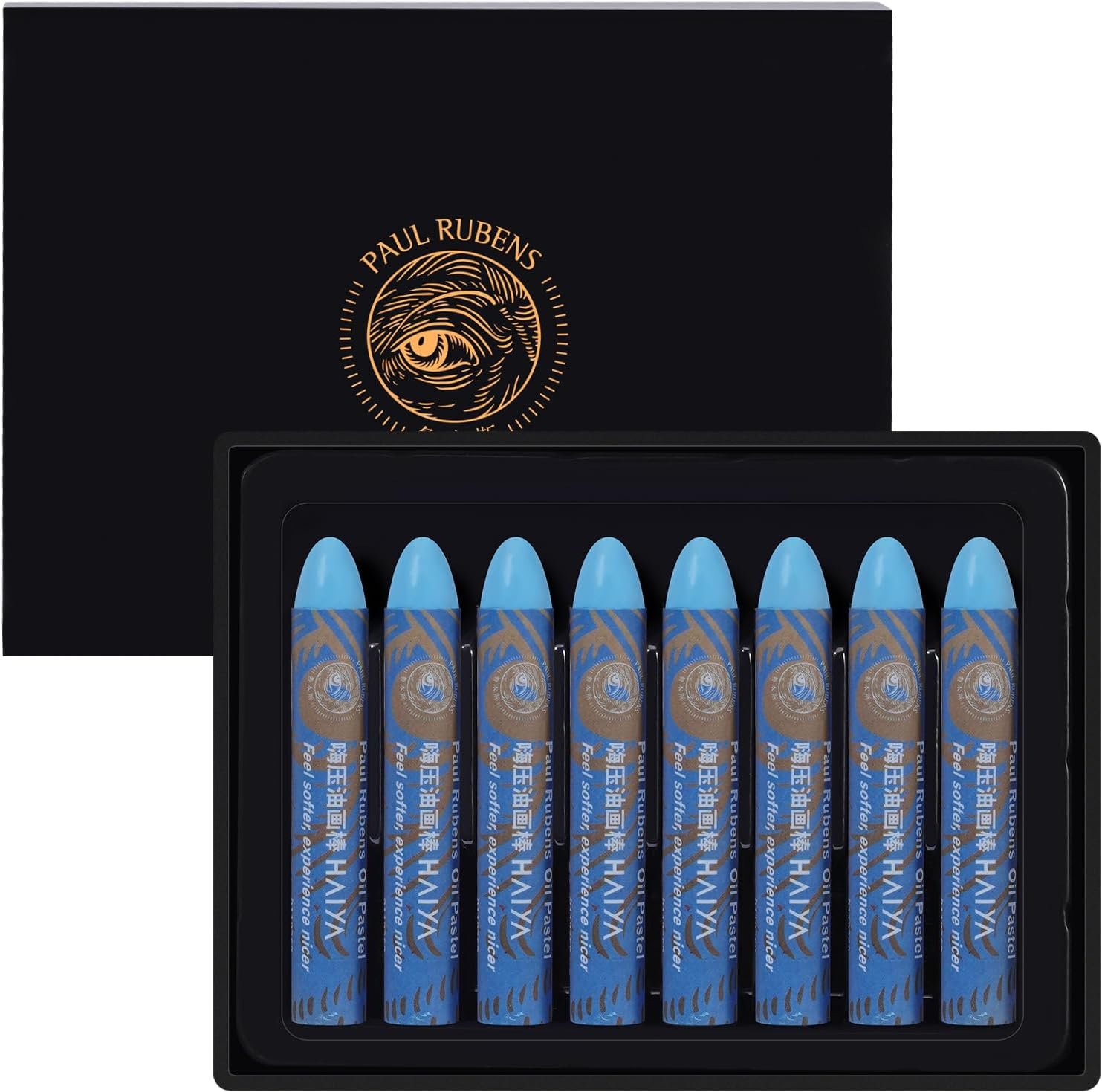 Paul Rubens Oil Pastels, 8PCS Black Oil Pastel Set with Creamy Texture Easy to Blend, Bullet Heads HAIYA Oil Pastels for Artists and Beginners, Art Supplies for Painting and Drawing