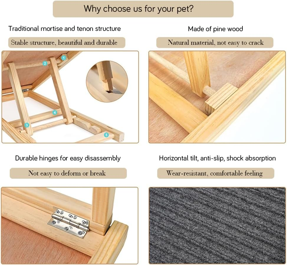 Wooden Dog Stairs 4 Tier, Adjustable & Foldable for Elderly Pets with Joint Pain,Reduce Foot Strain,4-Step Pet Stairs for Small Dog Cat Training Ramp image number 2
