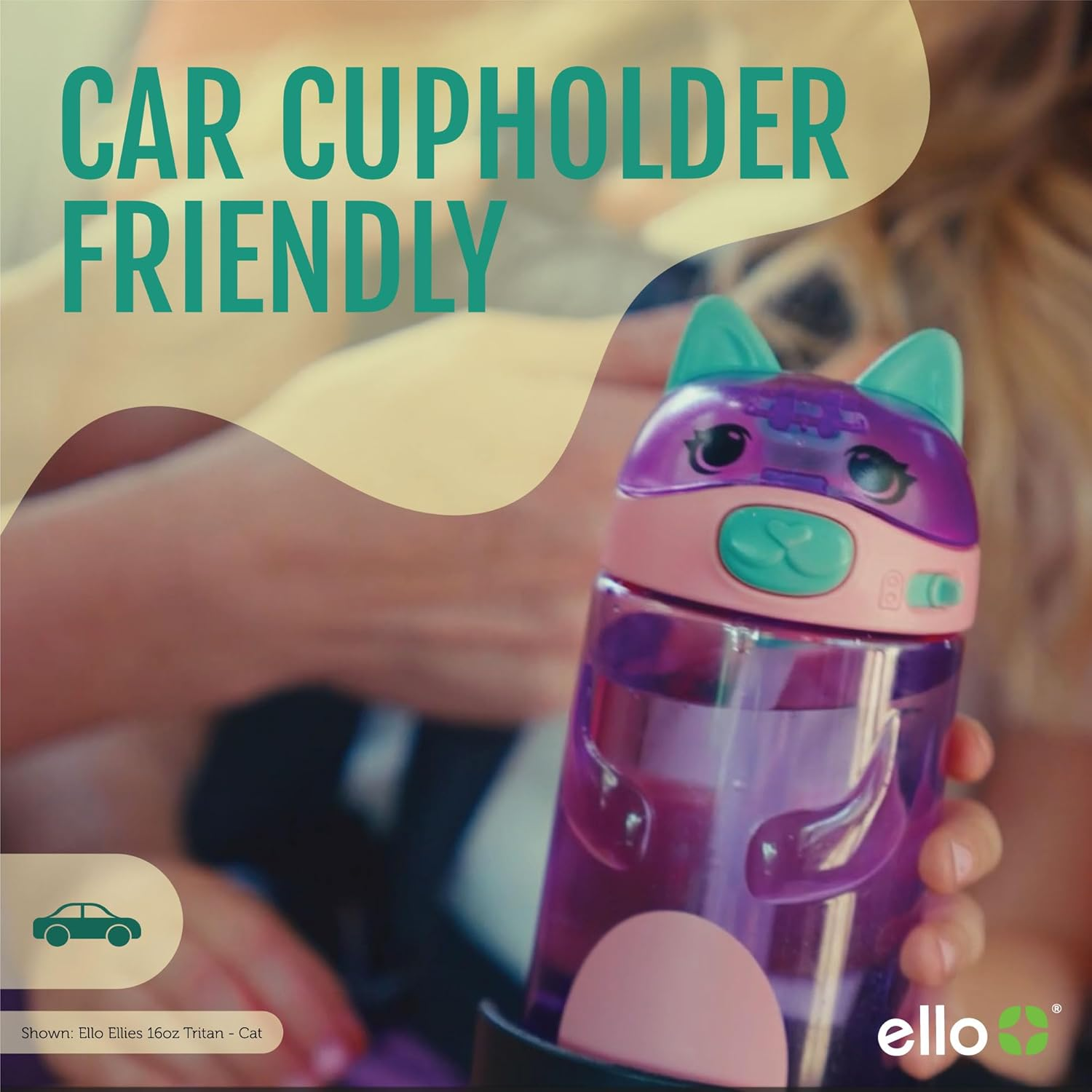 Ello Ellies 16Oz Plastic Kids Water Bottle with Straw and Built-In Carrying Handle and Leak-Proof Locking Lid for School Backpack, Lunchbox and Outdoor Sports, Dog - Cat image number 7