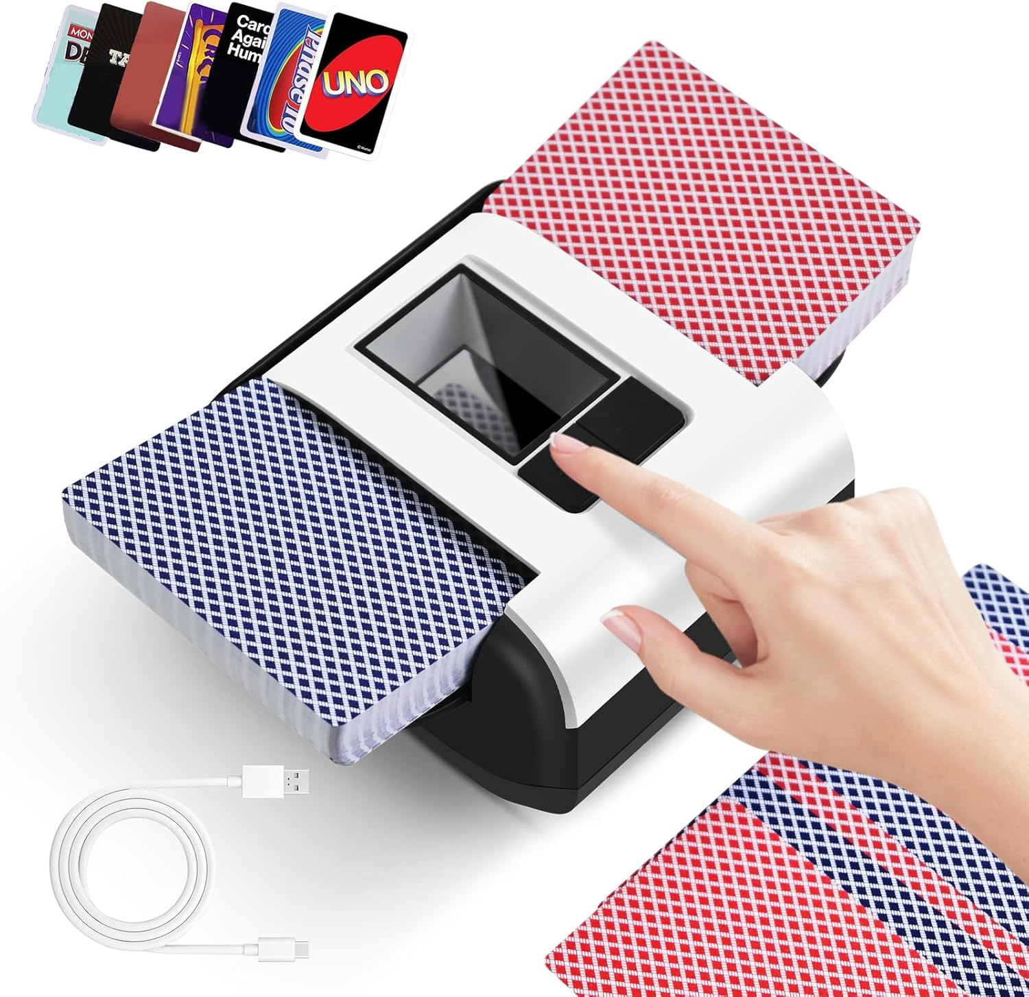CARDSPIN UNO Card Shuffler 2 Deck, Low Nois Automatic Card Shuffler with Manual & Automatic Mode, Rechargeable & Portable for UNO Card Game, Skip Bo Card Game, Poker, Phase10 (2 Deck) image number 1