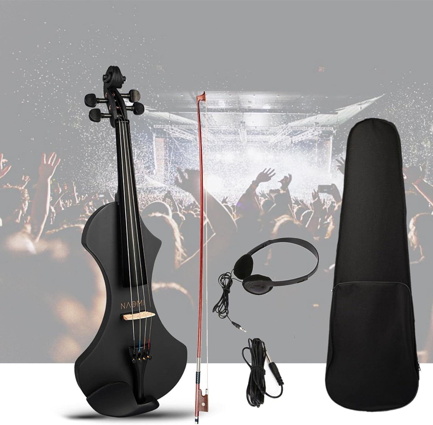 Electric Violin 4/4 Headphone Full Size Acoustic Electric Violin Set Beginner - Black image number 1