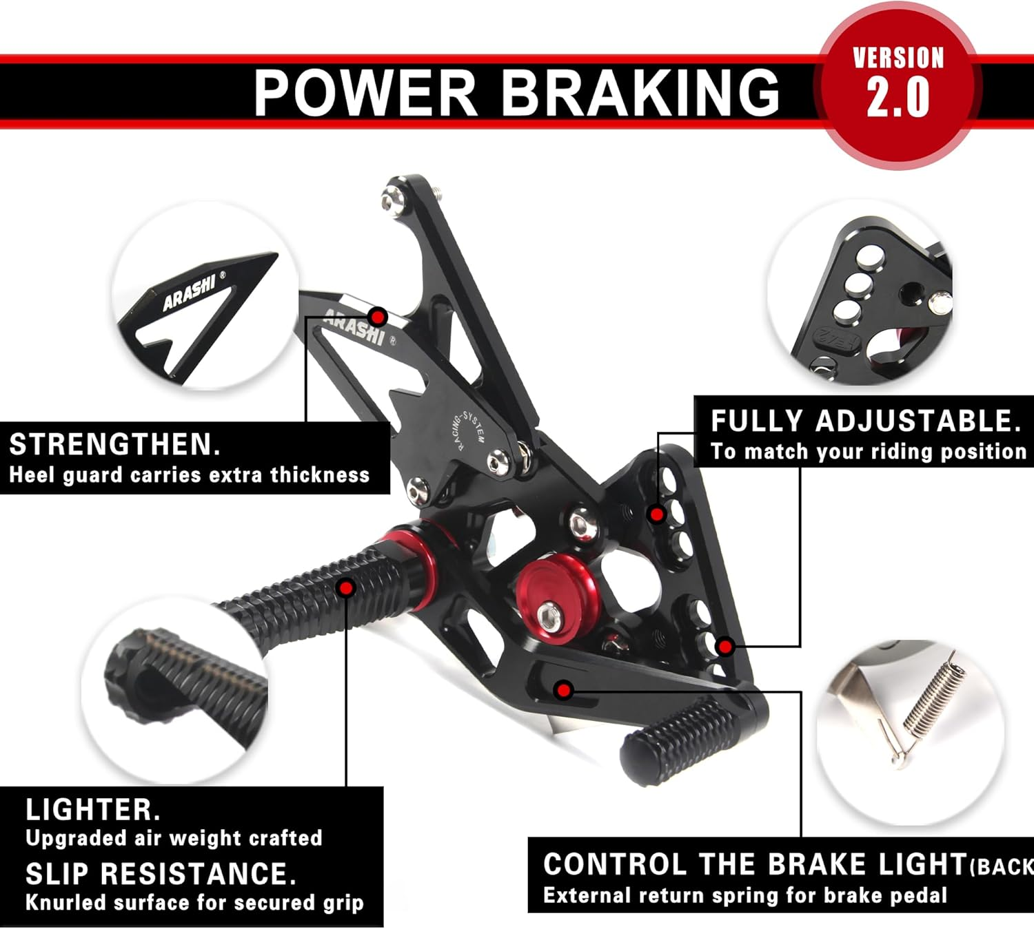 Arashi Version 2.0 Adjustable Rearsets for Kawasaki Ninja ZX10R ZX1000 2021-2023 ABS Include, Black image number 2