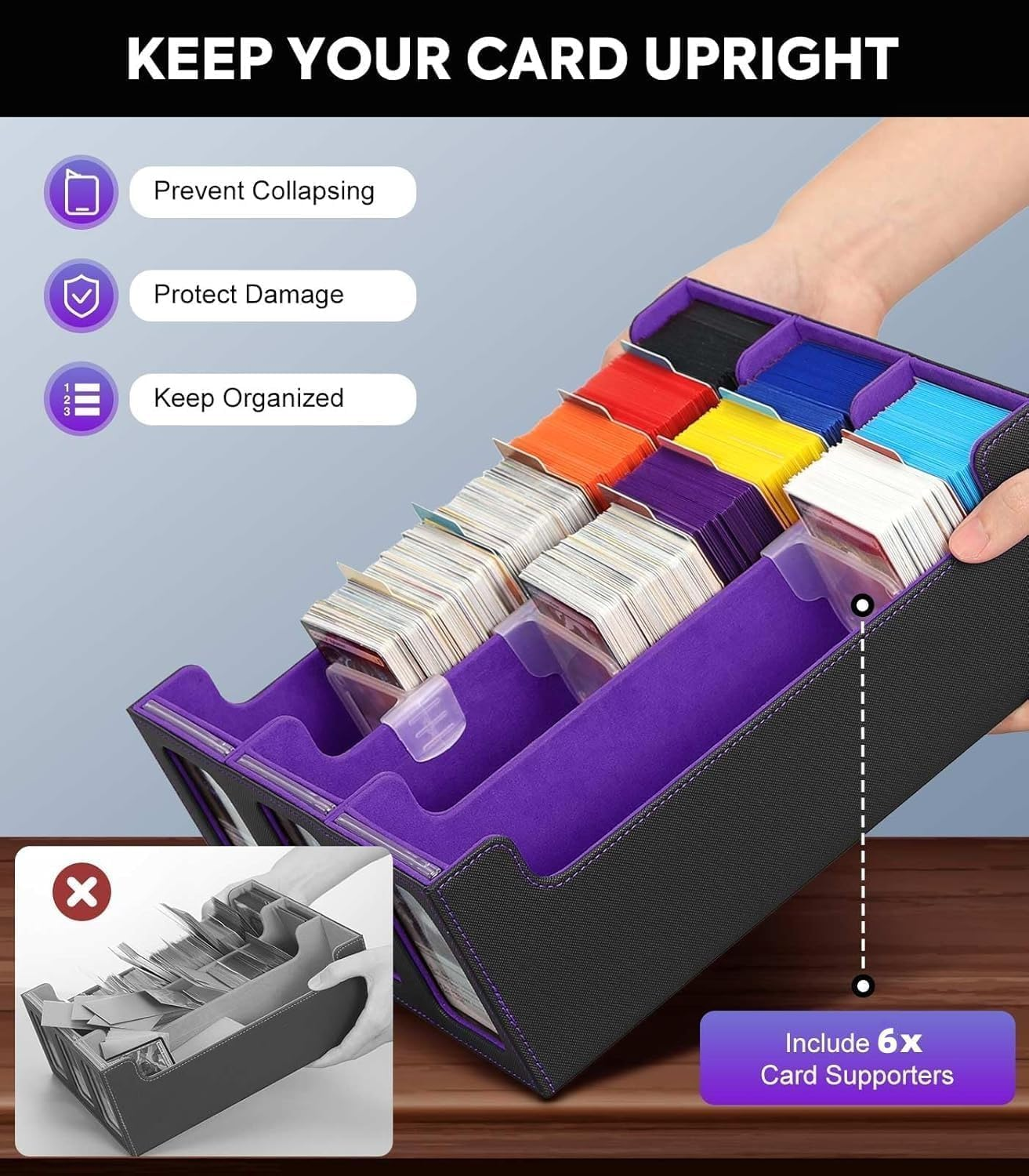 Purple Rectangular Mtg Trading Card Storage Box, Fits OCG PTG Magic Game Cards, Sports Cards, 10 Compartments, Waterproof, Magnetic Closure - Gray image number 3
