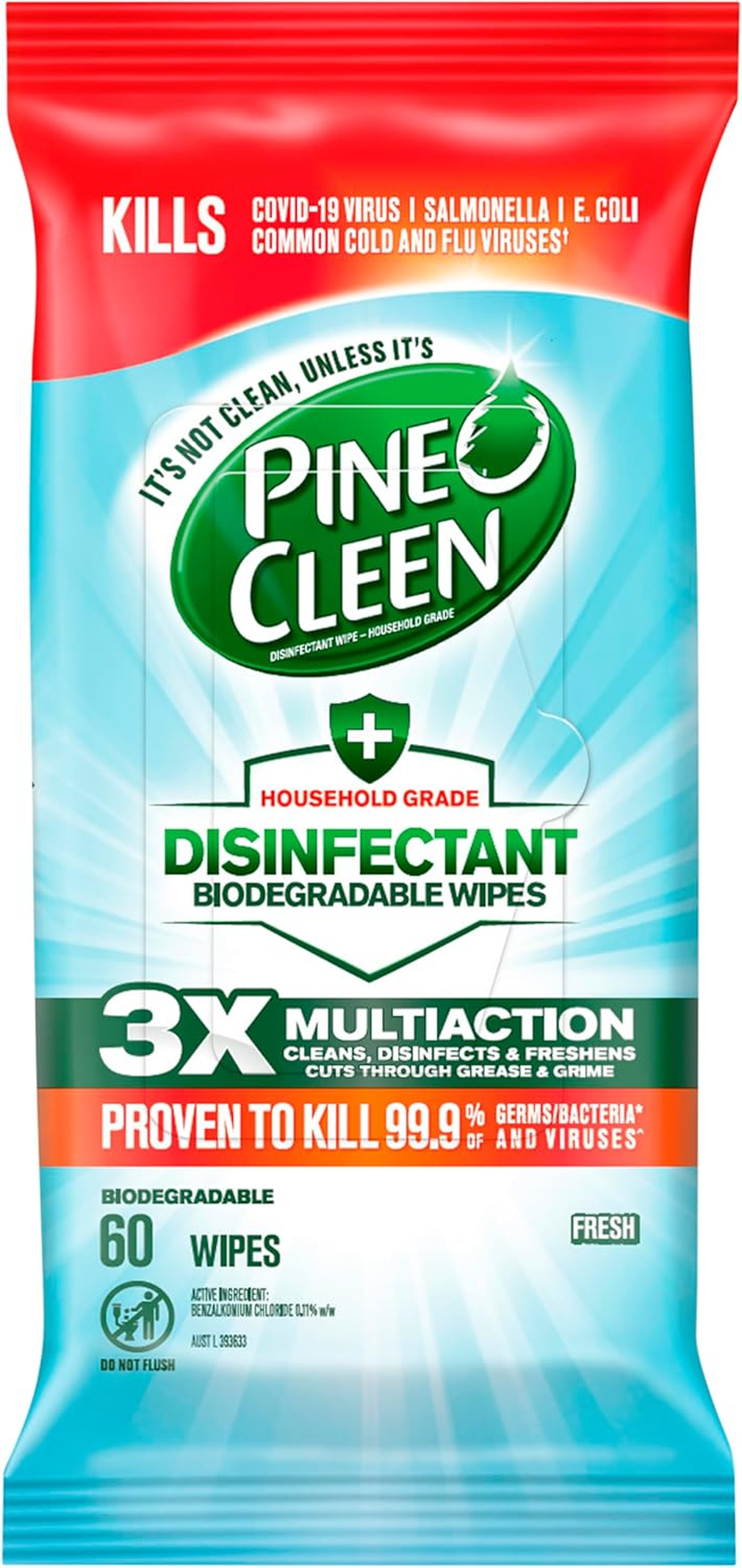 Pine O Cleen Biodegradable Disinfectant Cleaning Wipes Fresh 360S (60'S X 6)
