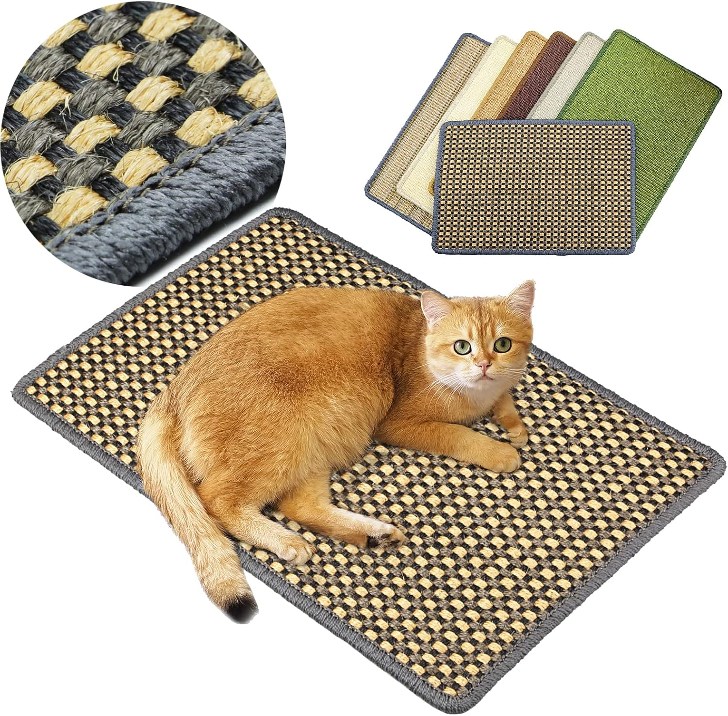 Pethave Cat Scratcher Mat, 23.6X15.7' Natural Sisal Scratching Pad with Velcro Tape, Stick on Floor and Wall Cat Scratch Mat Protects Carpet and Sofa