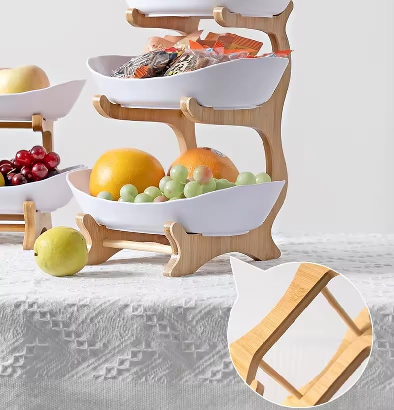 AURORA & Sons-Modern Porcelain 3-Tier Serving Bowls with Stand Holder &ndash; Multi-Level Serving Tray for Fruits, Snacks, and Desserts- Ideal for Kitchen, Dining Room and Party Use image number 2