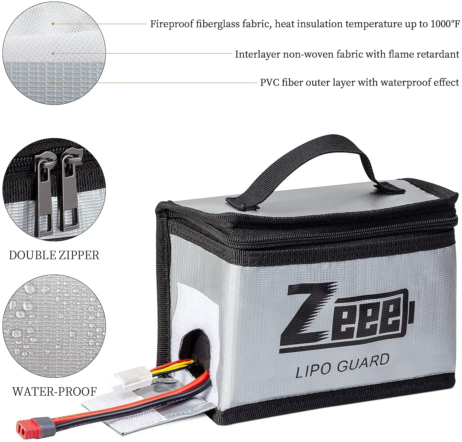 Zeee Lipo Bag Fireproof Battery Safe Bag Explosionproof Bag Lipo Battery Storage Guard Safe Pouch for Charge and Storage (2 Pack) image number 1