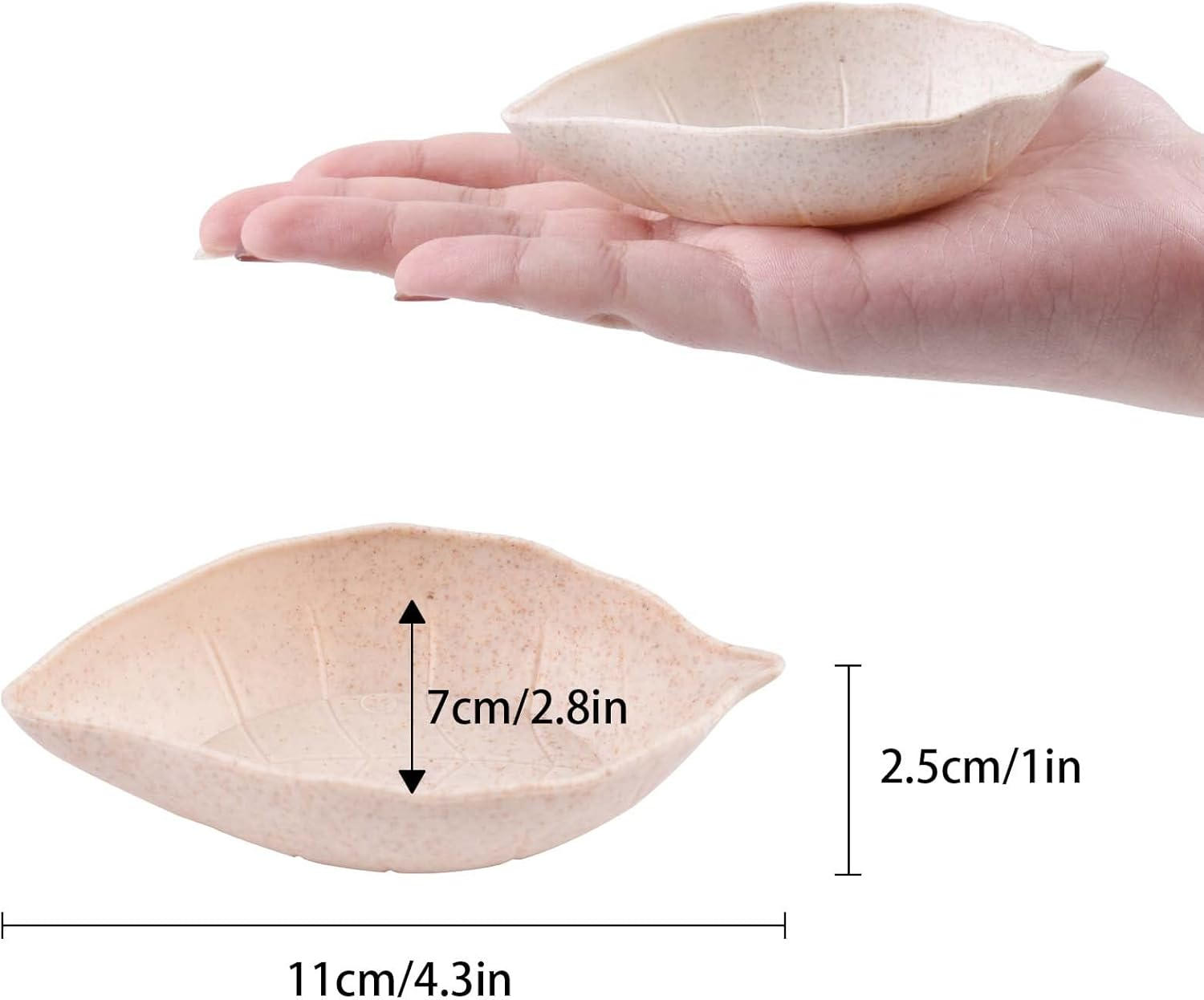 BWLAND Wheat Straw Leaf Shape Sauce Dishes, 4 PCS, Green, Pink, Beige, Blue, Dipping Sauce Bowls for Ketchup, Appetizers, Condiment, Snack, Honey Mustard image number 2