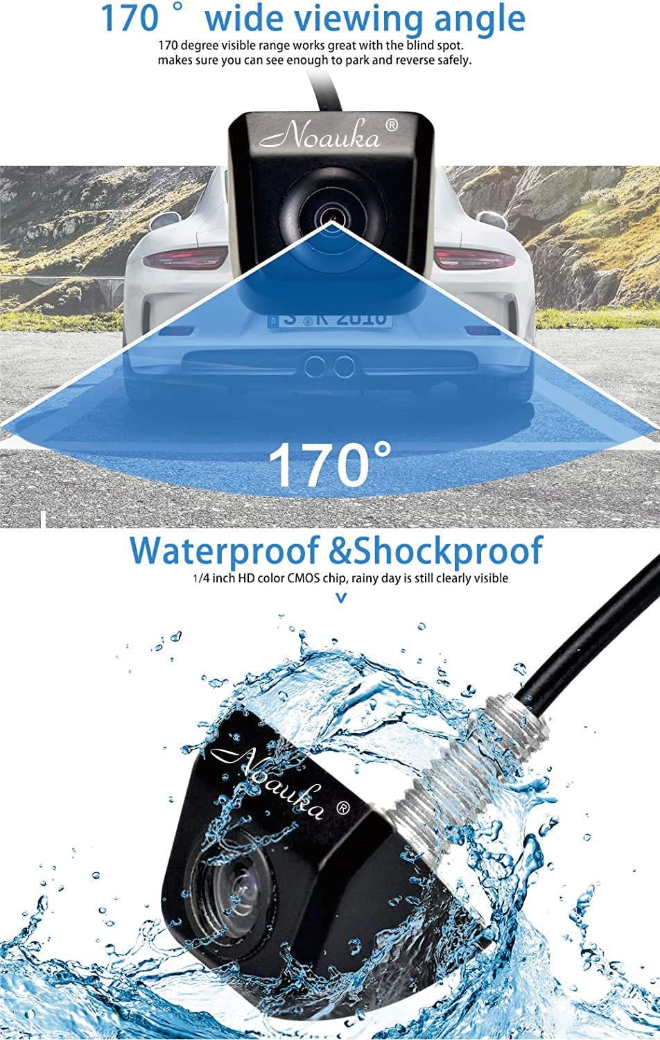 Waterproof IP68 Night Vision 170 Degree Car Rear View/Reversing/Reverse Camera Universal Color CMOS Imaging Chip Backup Parking HD Front View Camera image number 5