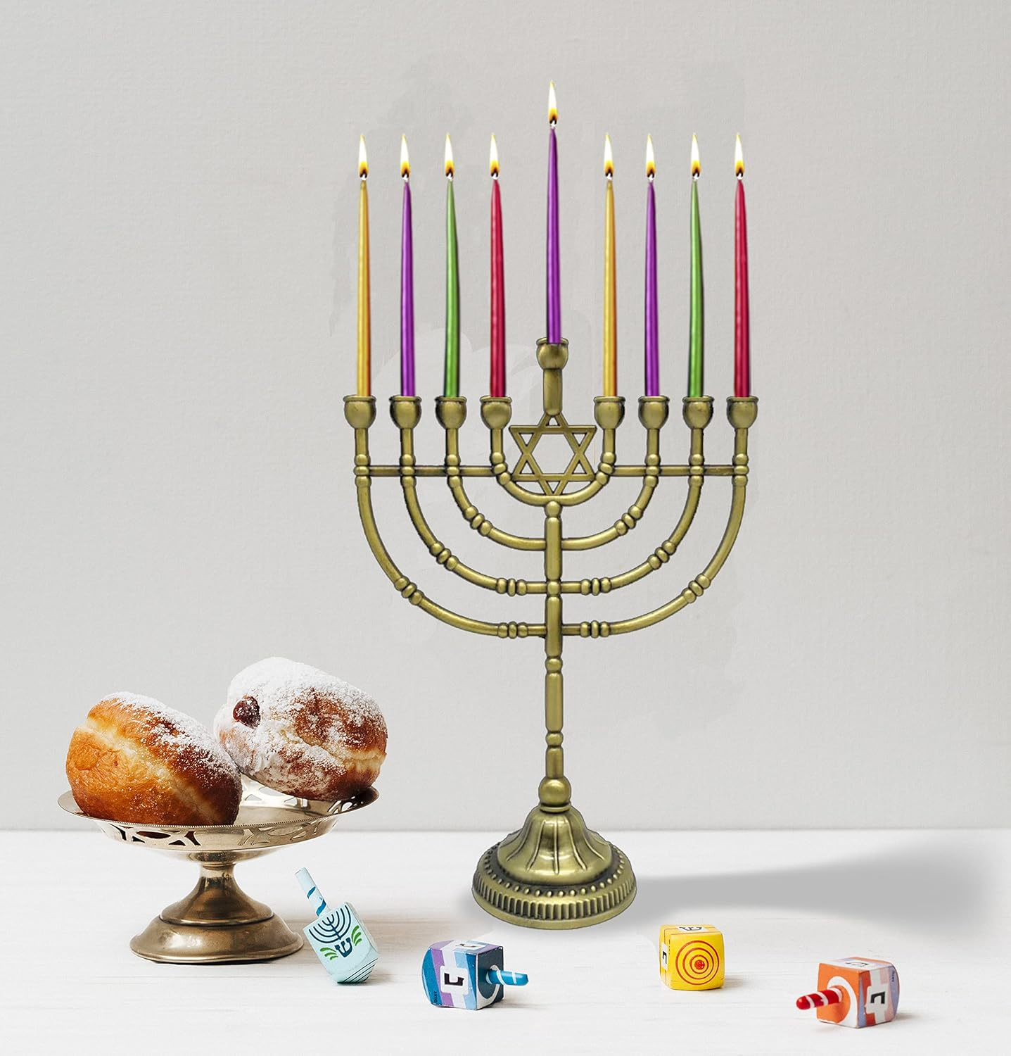 Ner Mitzvah Traditional Bronze Candle Menorah Chanukah Candles - Traditional Rounded Branches - Hanukkah Menorah image number 3