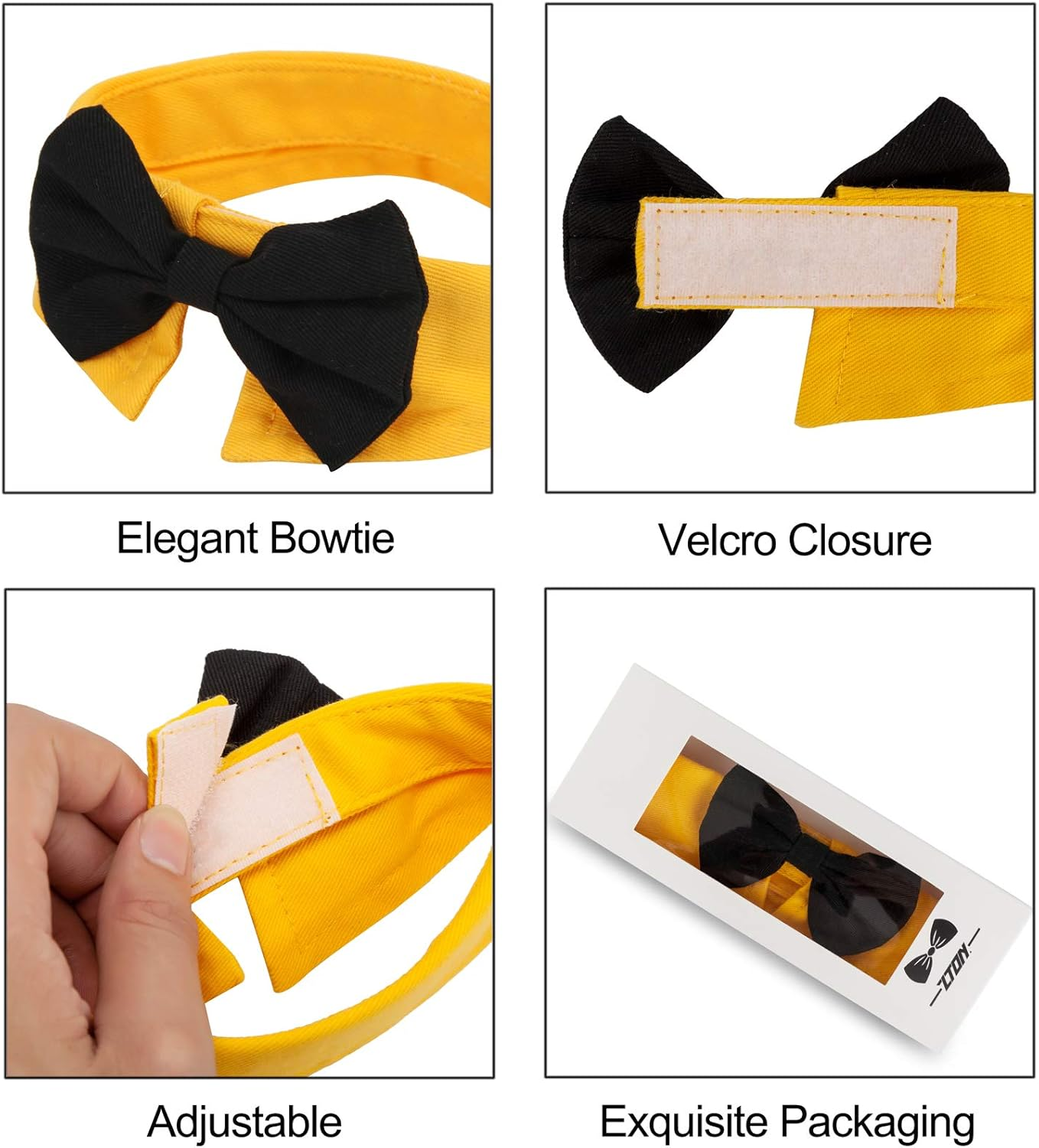 ZTON Handcrafted Adjustable Formal Pet Bowtie Collar Neck Tie for Dogs & Cats (S, Black 1)