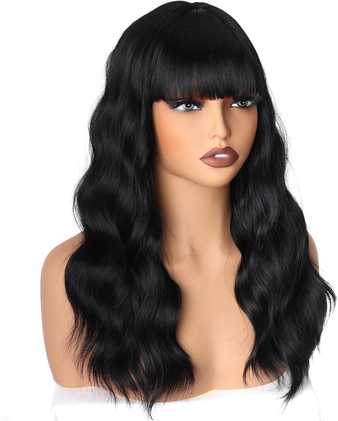 PORSMEER Women'S Wig Medium Length Wavy Wigs Black with Bangs for Women, Natural Curly Synthetic Hair Wig, Everyday Anime Cosplay Costume Party Halloween Carnival, Black Wig 45 Cm - Blonde Ombre image number 2