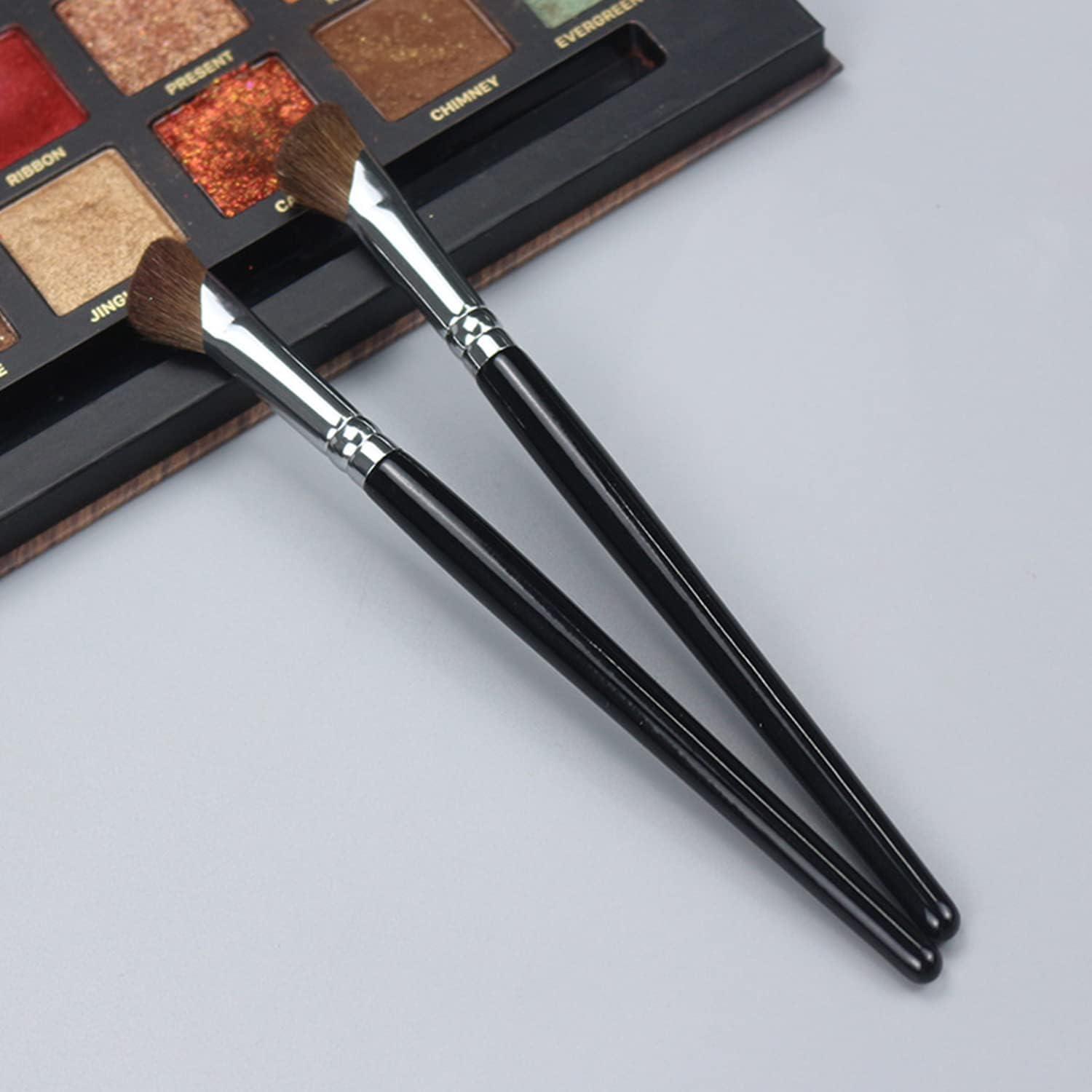 Ksvsonrvi Eyeshadow Brush, 2PCS Sickle Shape Soft Pony Hair Shading Nosal Shadow Brush Set, Black Wooden Handle image number 1
