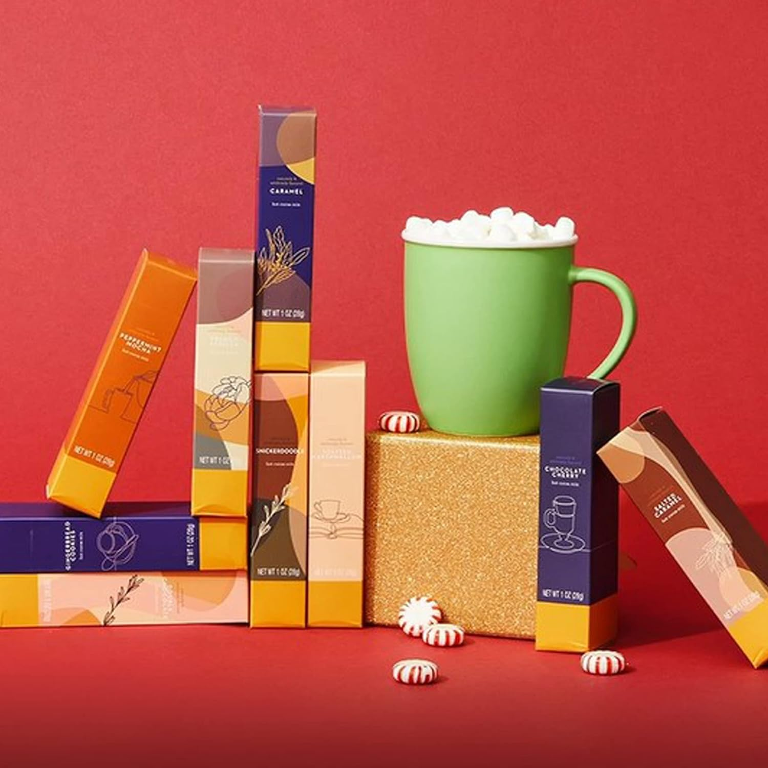 Thoughtfully Gourmet, Gourmet Hot Chocolate Gift Set, Flavours Include Salted Caramel, Toasted Marshmallow, Snickerdoodle and More, Pack of 9