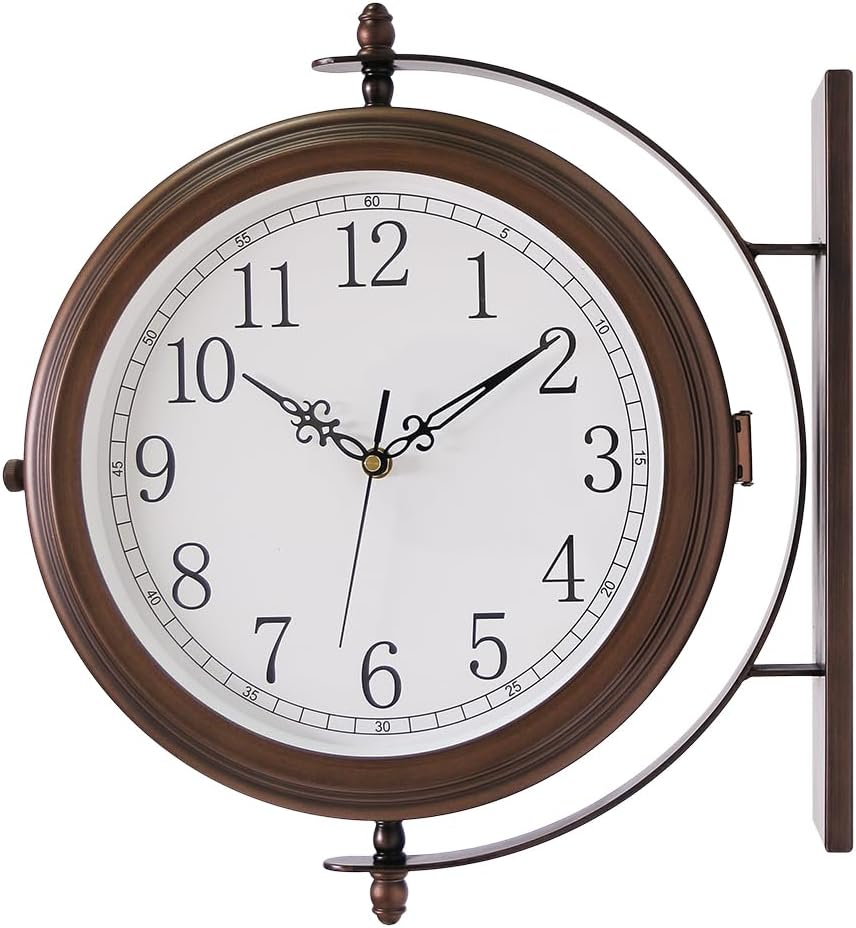 BESTIME 66264A 16-Inch Double Sided Metal Wall Clock with Antique Red Copper.Sturdy Frame,Easy Read,Garden,Home D&eacute;cor,Indoor,Outdoor,Farmhouse,Yard,Station,Office,Photography Props.