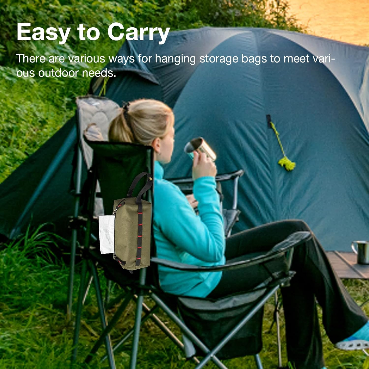 Toilet Paper Holder | Outdoor Camping Tissue Box Holder,Waterproof Tissue Napkin Case for Car Camping - Army Green image number 6