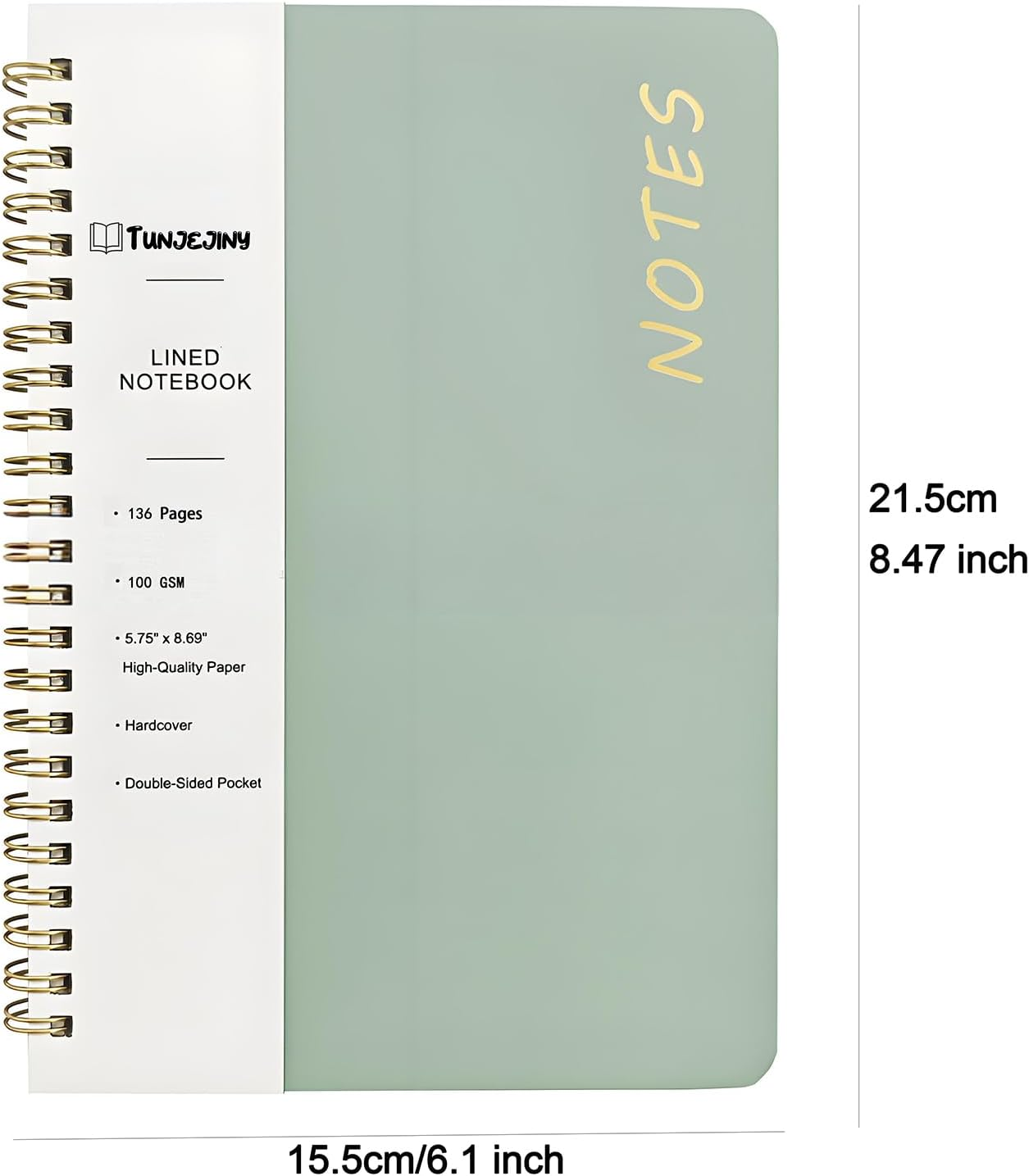 TUNJEJINY Lined Spiral Journal Notebook, A5 College Ruled Journals for Women Men, 100 GSM College Ruled Notebooks for Writing Note Taking and Office School Supplies 6.1" X 8.47" 136 Pages (Green)