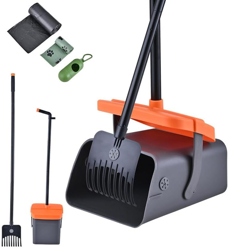 Dog Pooper Scooper Swivel Bin & Rake Kit with 35 Waste Bags 117Cm Long Handle Adjustable Portable Poop Scooper Easy to Clean Pet Waste image number 3