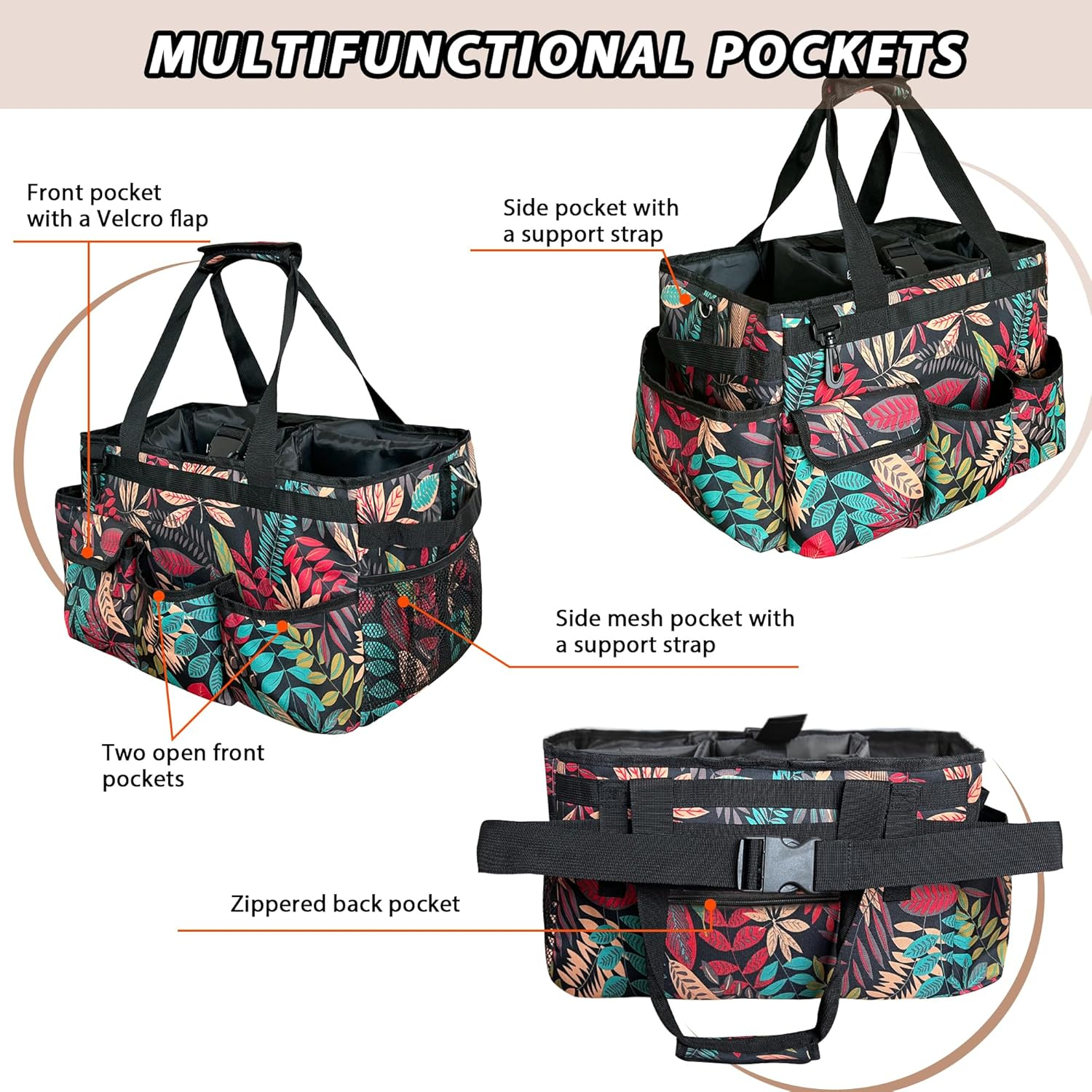 DCY BLUE Cleaning Caddy Organizer with Handle - Large Caddy Bag for House, Car, and Bathroom Cleaning Supplies, Housekeeping Handbag with Adjustable Shoulder Straps (Red)