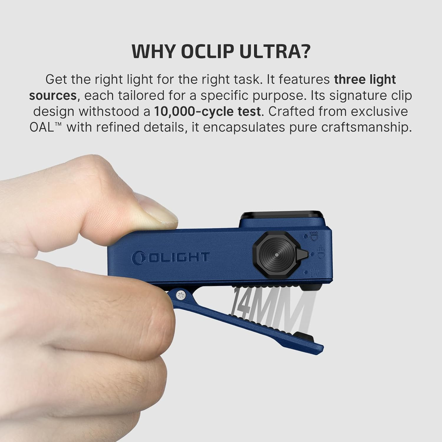 OLIGHT Oclip Ultra 530 Lumens with Three Lighting EDC Flashlight Clip-On Light Equipped with Spring Clip Magnetic Base LED Light for Cycling, Fishing and Pet Urine Detection (Navy Blue) image number 6