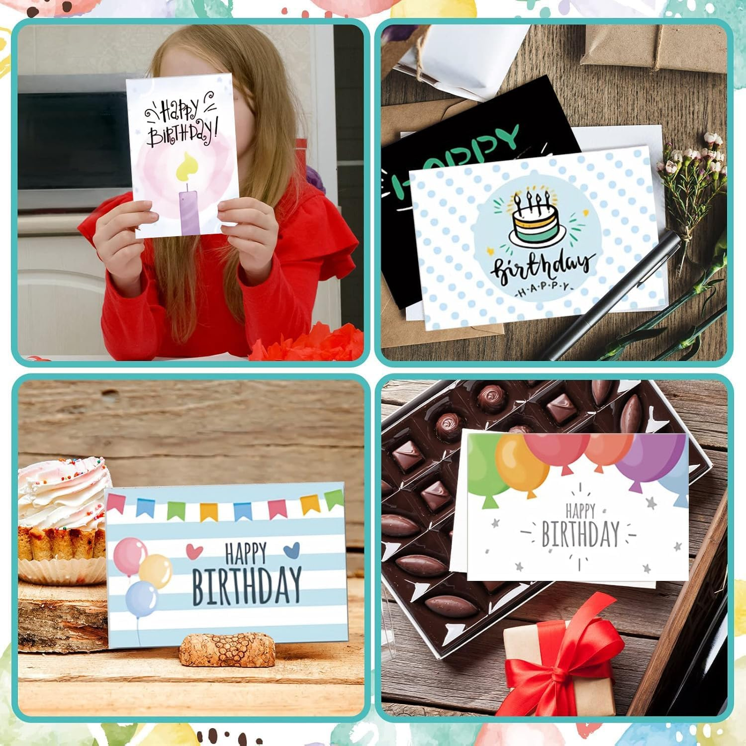 24 Pcs Happy Birthday Cards with Envelopes & Stickers,4X6 Inches Assorted Birthday Card, Birthday Greeting Cards Blank Birthday Card for Family, Kids, Friends, Work & Office Celebrations image number 1