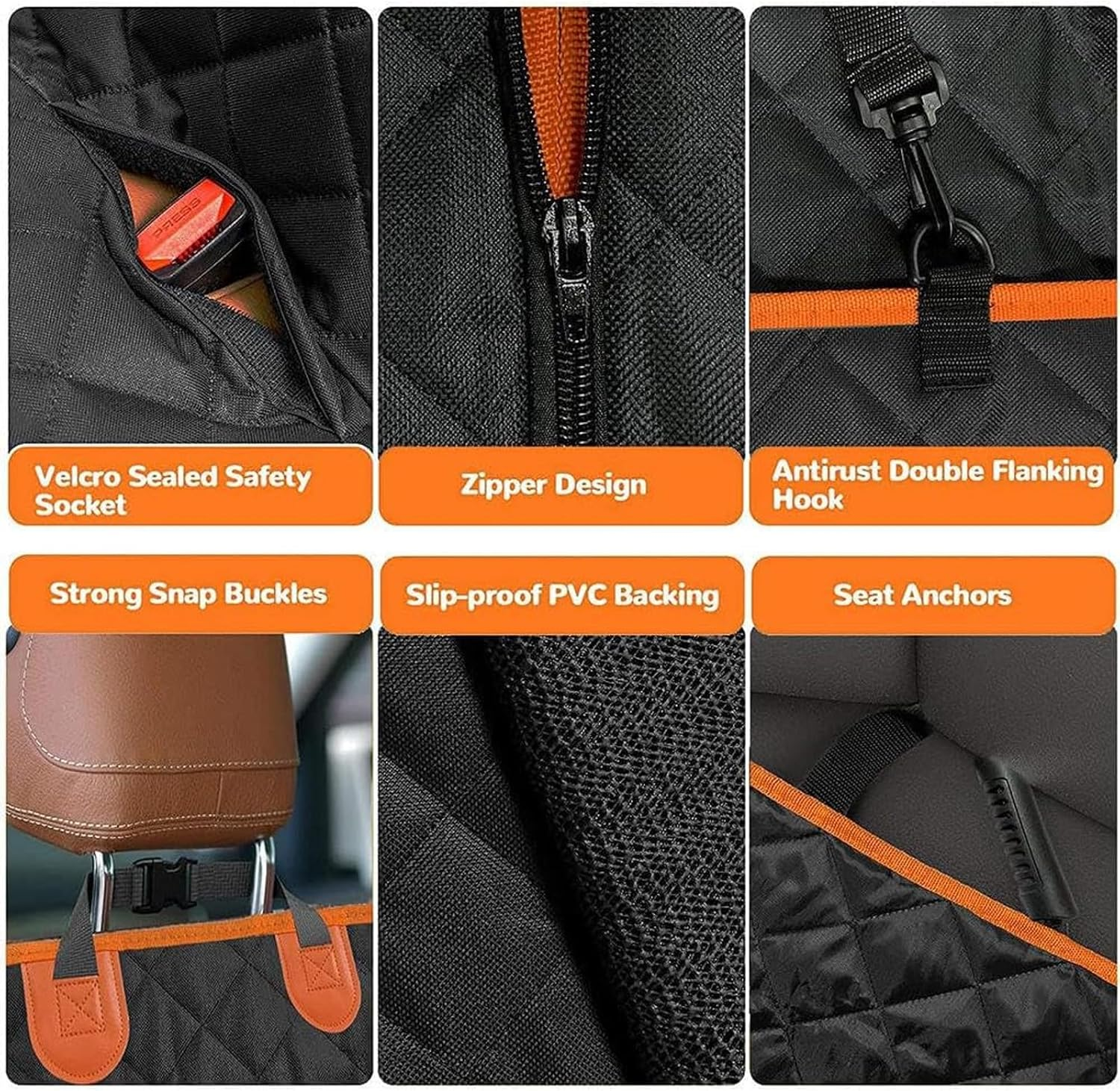 Dog Car Seat Cover &ndash; 100% Waterproof 600D Durable Pet Protector | Non-Slip Hammock Design for Car Rear Seat, SUV, Truck, Sedan, with Seatbelt & Side Flaps, Black image number 5