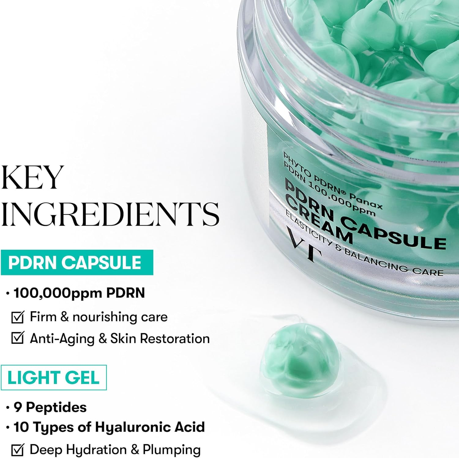 VT COSMETICS PDRN Capsule Cream 100, Hydrating Face Moisturizer with 100,000Ppm PDRN, Hyaluronic Acid, 9 Peptides, Firming & Plumping Nourishing Cream, Korean Skin Care (1.69 Fl. Oz.) image number 3