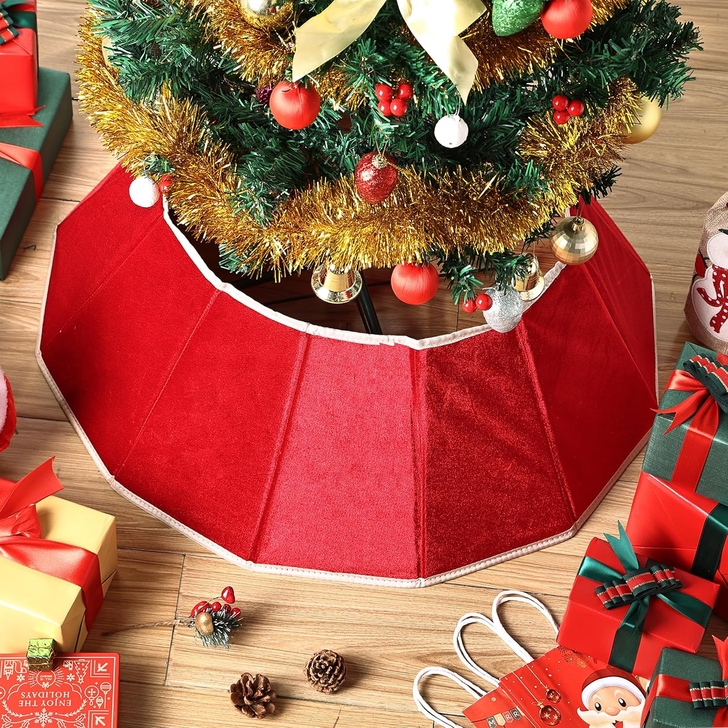 Mr. Pen- Christmas Tree Collar, 28&rdquo; Red Tree Collar for Pencil Tree, Christmas Tree Collars for Artificial Trees, Christmas Tree Base Cover, Xmas Tree Collar for Christmas Tree Cover Base image number 4