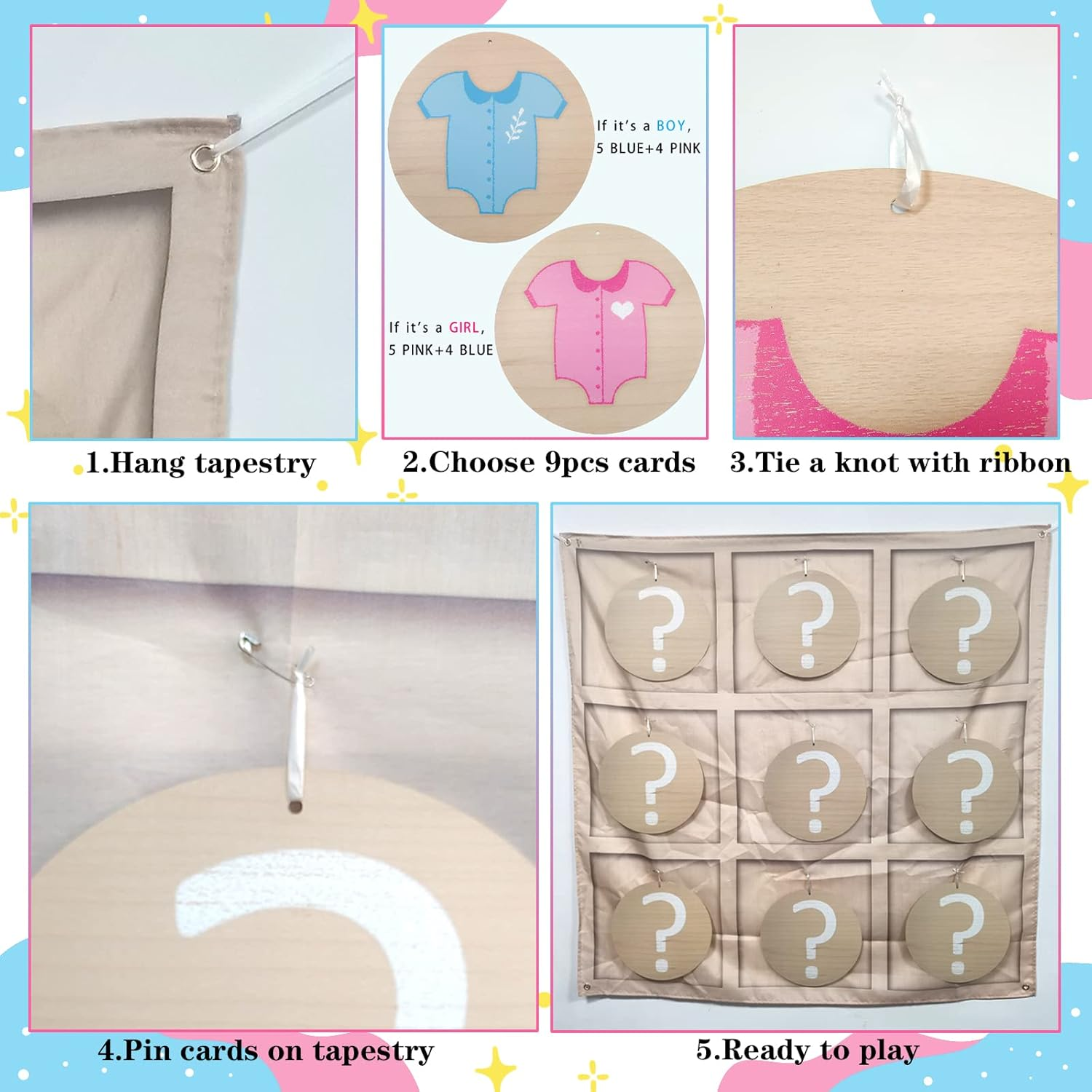 Gender Reveal Tic Tac Toe Board Game,Rustic Wooden Gender Reveal Games for He or She,Baby Gender Reveal Ideas Party Supplies,Boy Girl Sign,Baby Shower Gender Reveal Decoration Kit image number 3