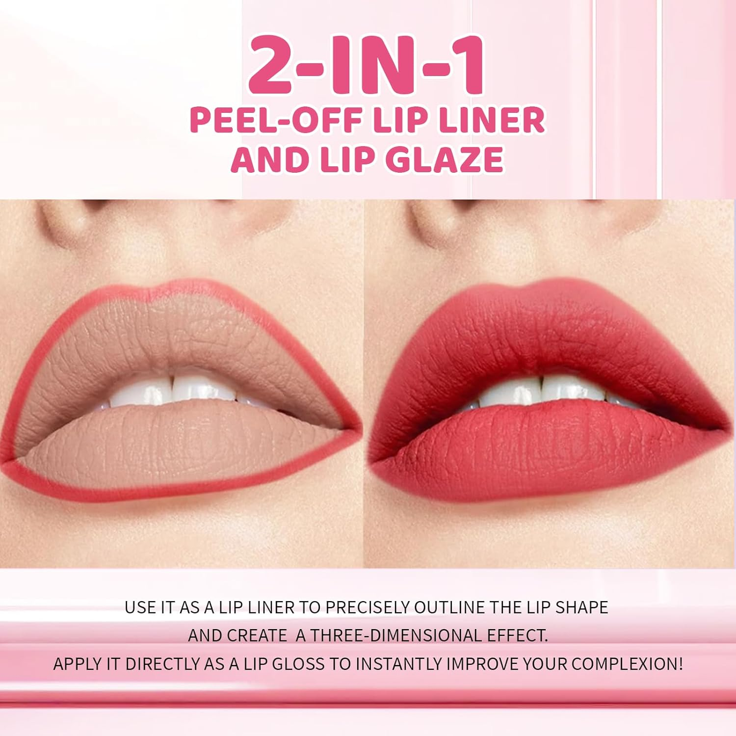 YBUETE Peel off Lip Liner Stain, Long Lasting Waterproof Peel off Tattoo, Quick Wipe off Peel off Lip Gloss, Highly Pigmented Matte Finish Lip Stain, on All Day Non-Stick Cup Magic Lip Color Tint - 02 image number 2