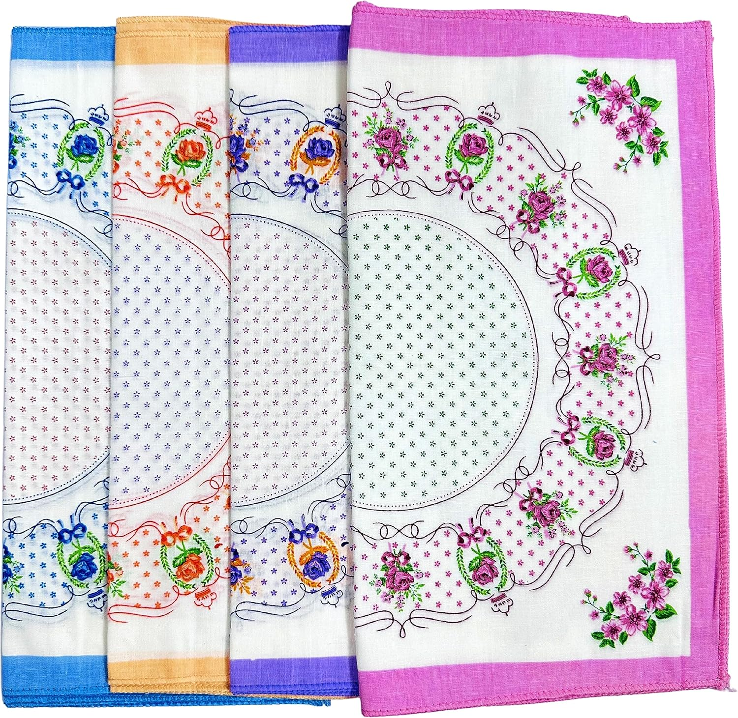 Royal Mart Premium Cotton Handkerchiefs - 11 * 11 Soft Prints for Women/Girls (Pack of 04, Multicolor. Designs Will Vary as per Availability), Multicolour, 11 * 11 Inches