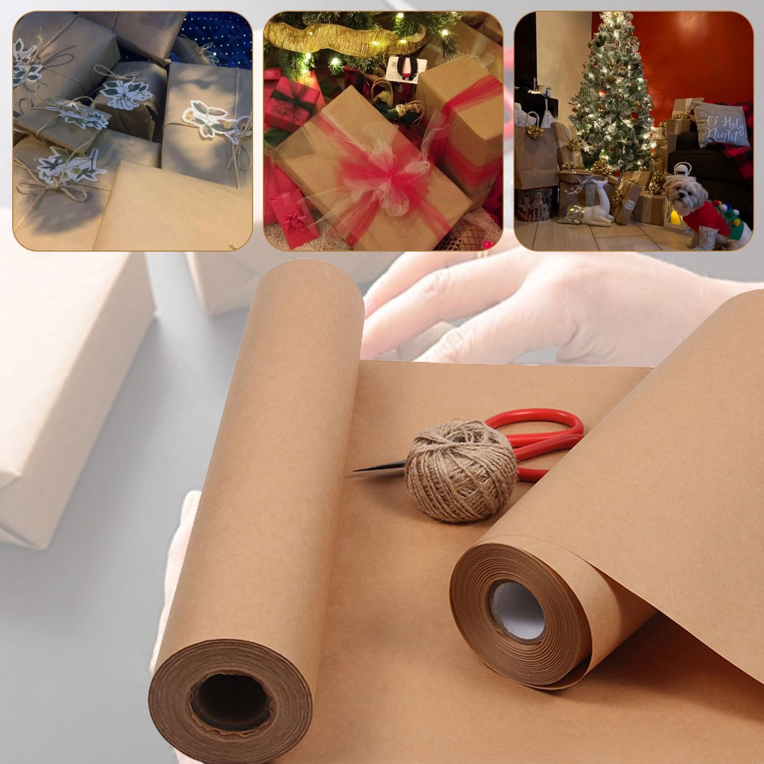 Brown Kraft Arts, Crafts Paper Roll, 17.3" X 1181.1" / 44Cm X 30M, Kraft Paper Rolls, Gift Wrapping Paper, Perfect for Packing, Wrapping, Craft, Postal, Shipping, Dunnage and Parcel image number 4