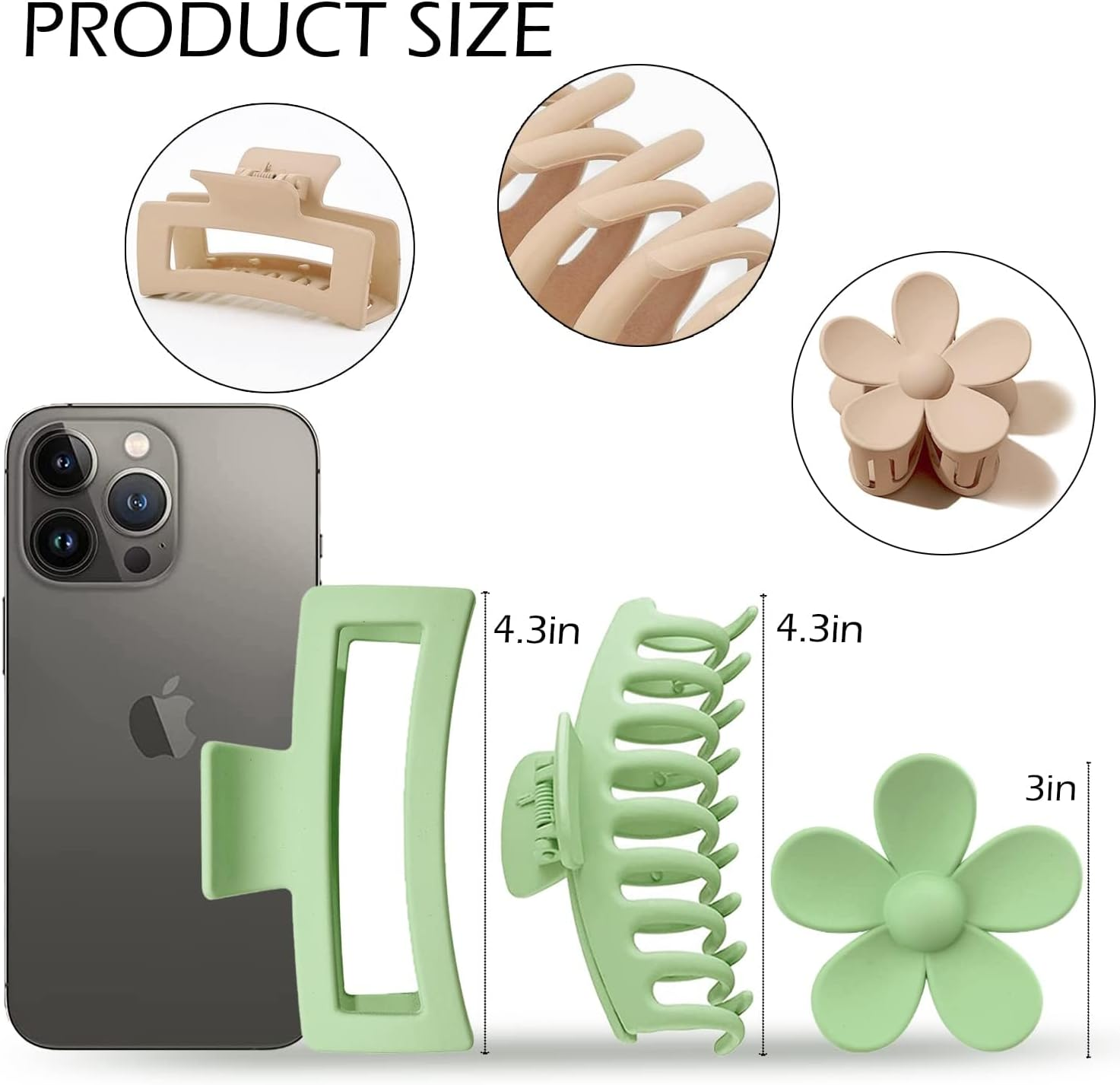 Large Hair Clips 12 Pieces Flower Hair Clips for Thick Hair Large Hair Clips Cute Hair Clips 3 Styles Hair Clips for Thin Hair Women (Khaki, Green, Blue, Black) image number 2