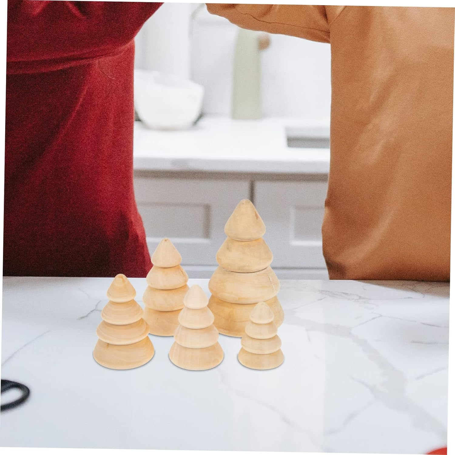 Wooden DIY Christmas Tree Decor Set 5Pcs Large Natural Xmas Tree Ornaments Festival Desktop Decoration for Holiday Home Display image number 2