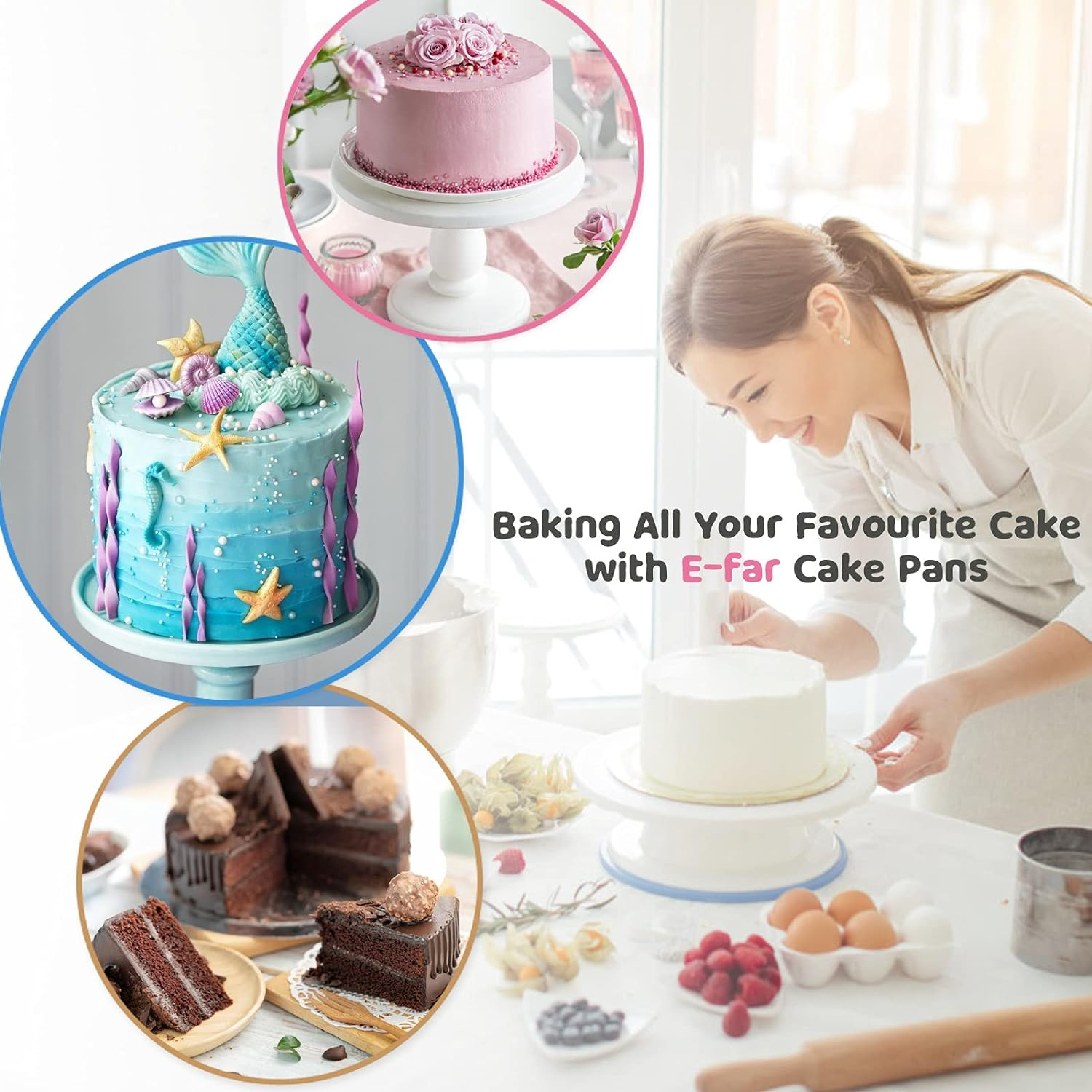 8 Inch Cake Pan Set of 3, E-Far Stainless Steel round Layer Cake Baking Pans, Non-Toxic & Healthy, Mirror Finish & Dishwasher Safe image number 5