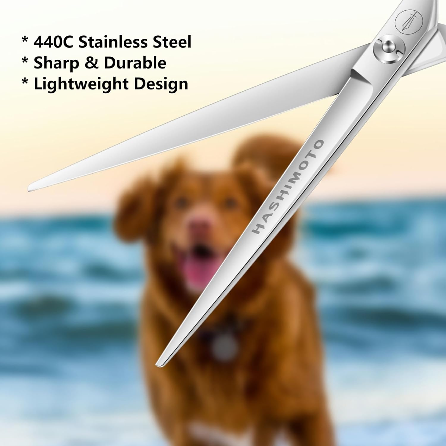 HASHIMOTO Dog Straight Scissors for Large Hands,Grooming Shears for Dogs,Cat Grooming Scissors,7.0 Inch,Light Weight. image number 4