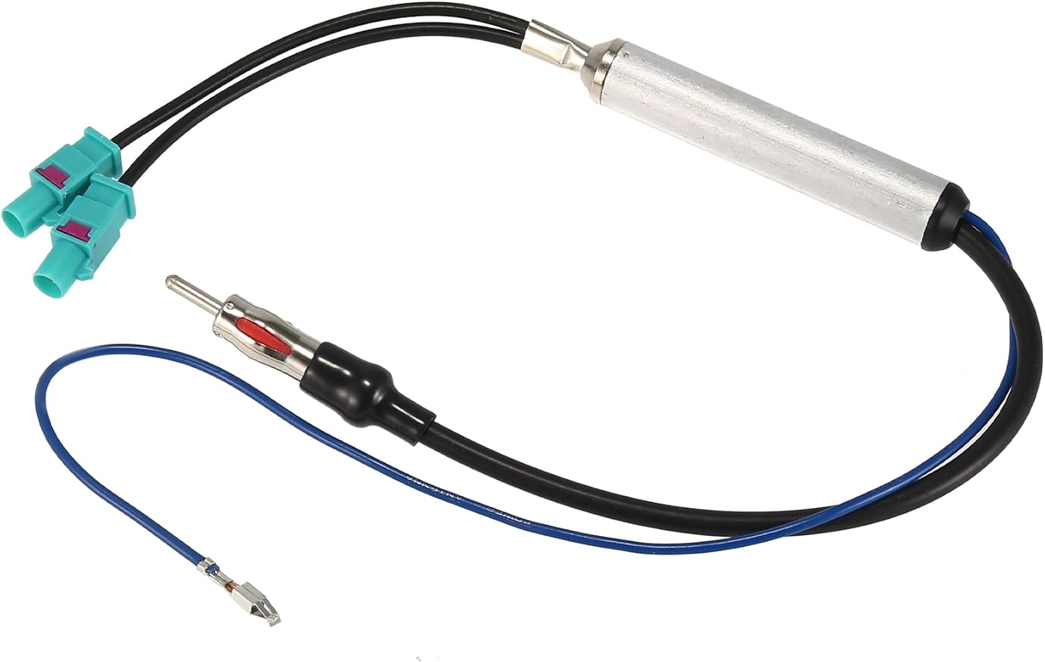 X AUTOHAUX Car Truck Radio Auto Antenna Dual Aerial Adapter Connector Cable with Amplifier FM AM Stereo Audio GPS Navigation for Audi for Volkswagen for VW image number 2