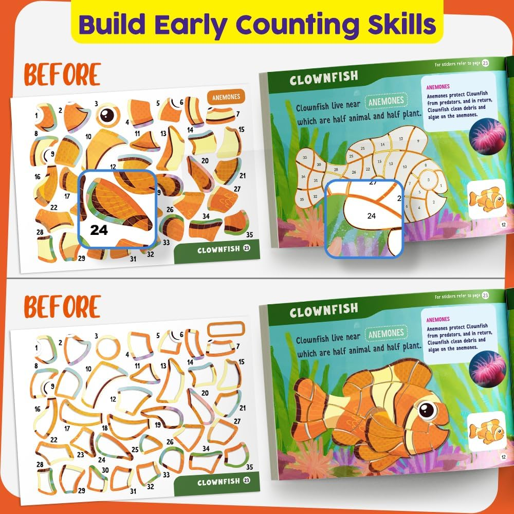 Funcils Paint by Sticker & Number for Kids - 30 Color by Sticker Paint Book | Travel, Airplane, Car Activities for Kids Ages 4-8 Girls Boys | Art & Crafts Games, Puzzle Books, Learning Educational Kit