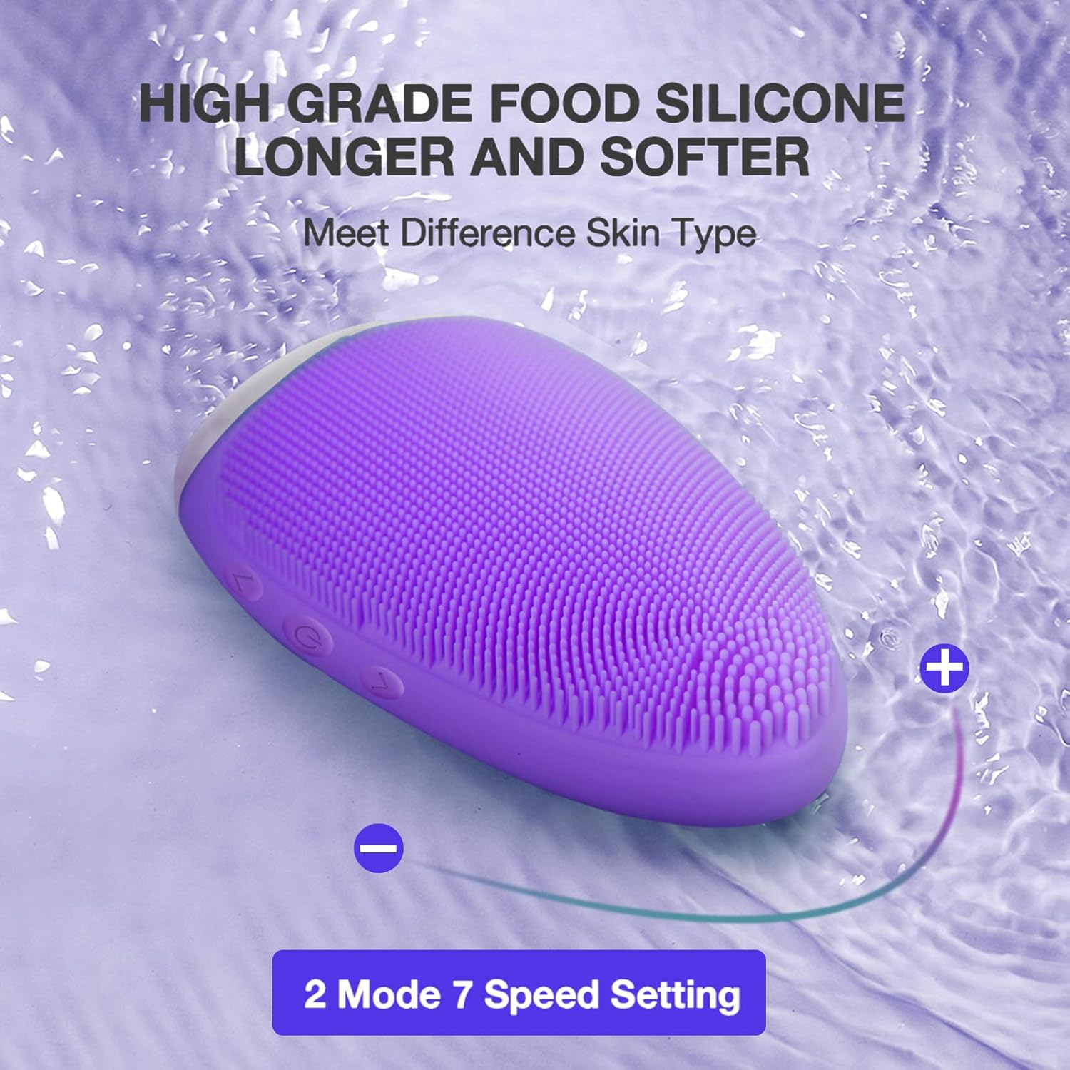 NEWDERMO Electric Facial Cleansing Brush,Silicone Facial Brush, Waterproof Skin Care Device for Gentle Exfoliation,Deep Cleansing,Face Massage-Purple image number 6