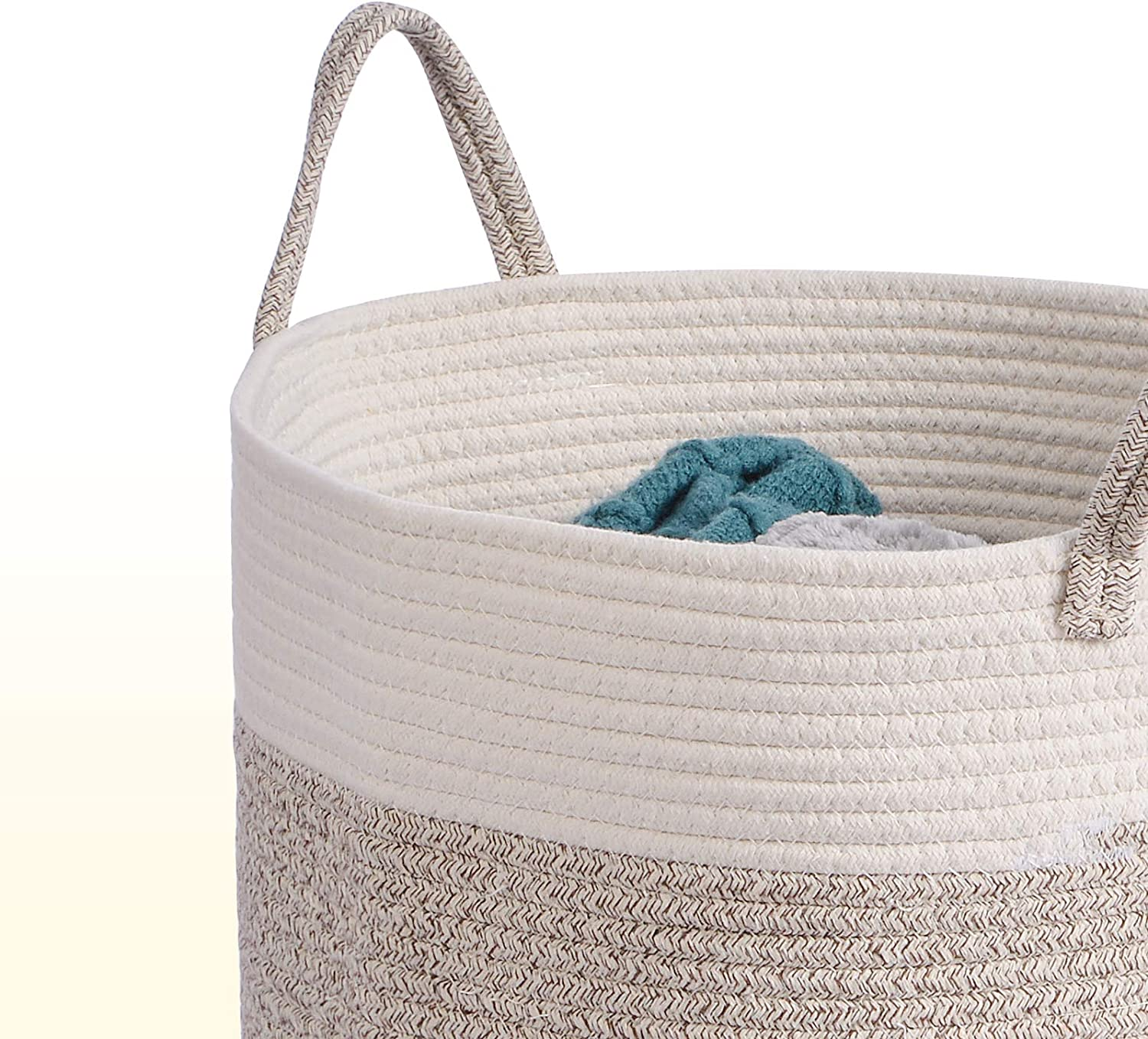 Xcellent Global Cotton Woven Storage Basket, Large Rope Nursery Hamper Bin and Organizer with Handles for Blankets, Toys, Towels and Laundry D40 X H55Cm image number 3