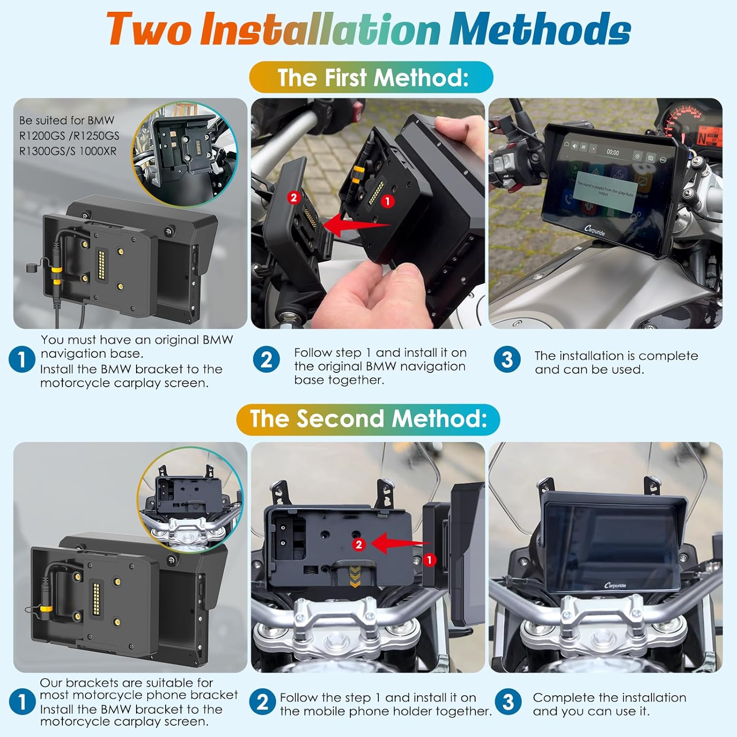 Motorcycle Carplay Screen Carpuride W502B for BMW R1200GS/R1250GS/S1000XR &ndash; 5" IP67 Waterproof Touchscreen, Wireless Android Auto & Carplay, GPS Navigation, Dual Bluetooth, Enhanced Bass EQ image number 6
