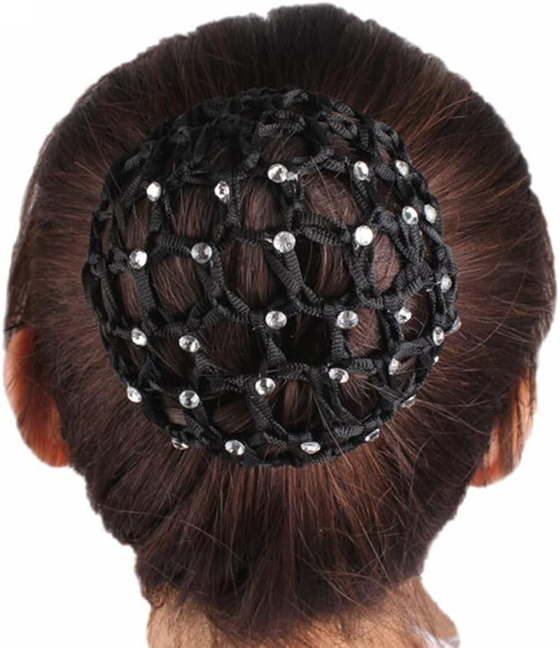 6PCS Crochet Bun Cover Snood Hair Net Rhinestone Decor Colorful Knit Mesh Fabric Bun Holders for Women Girls Ballet Dance Skating Office Pro Random Color Delivery image number 4