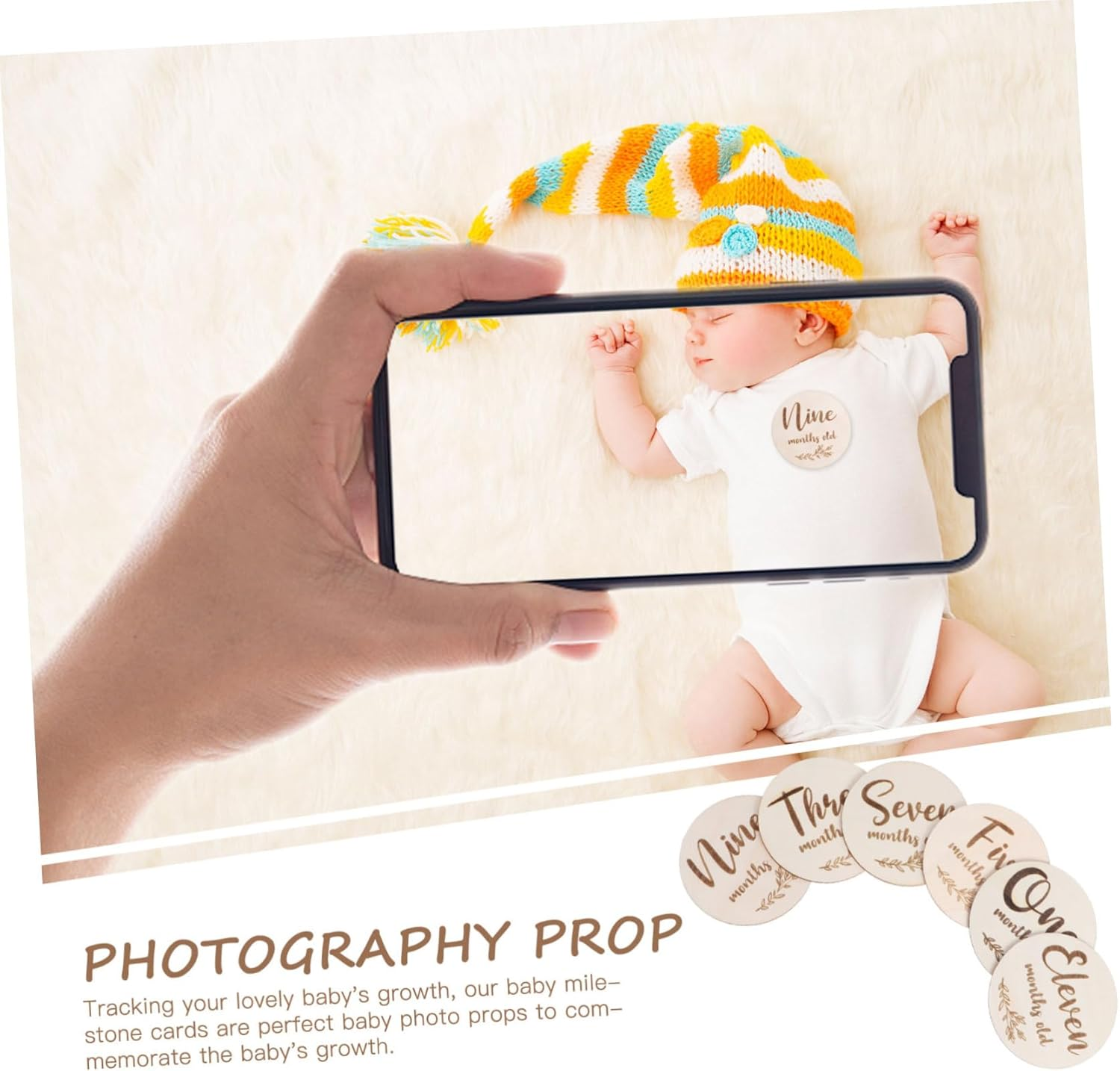 LIFKOME 6Pcs Wooden Cards Natural Monthly Mini Cards for Photography Prop for Newborn image number 5