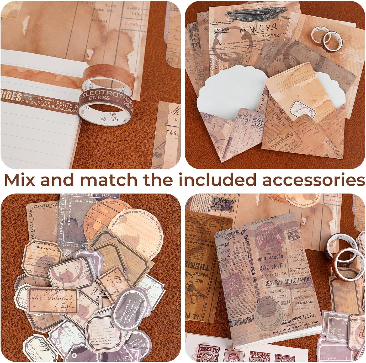 Funto Scrapbooking Kit (202 PCS), Vintage Collection-Retro Travel, Perfect for Bullet Scrapbooking Materials, Planner DIY Arts Craft Collage