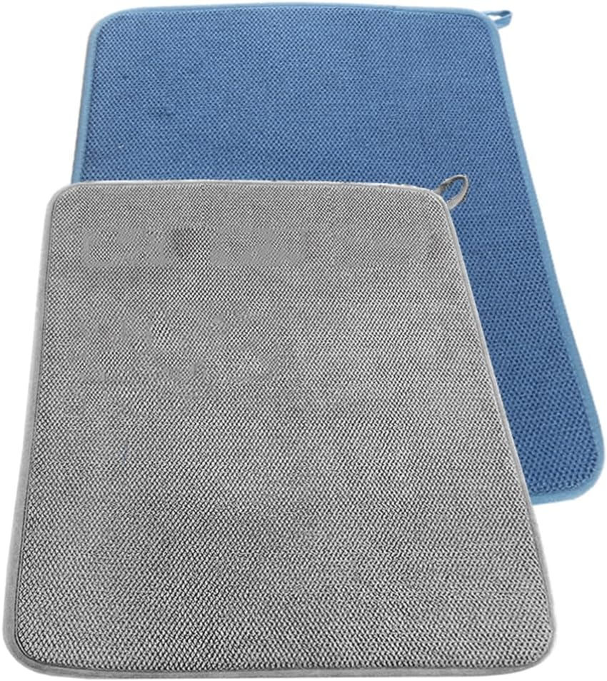 2 Pack Dish Drying Mat,Absorbent Microfiber Dishes Drainer Mats for Kitchen Counter Large Size 38*50CM, Dish Drying Pad(Grey/Blue) image number 4