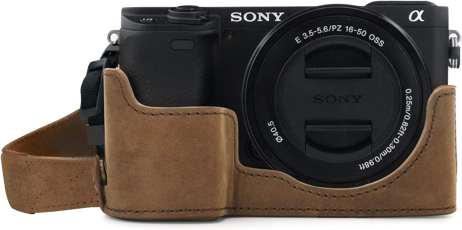 Megagear Ever Ready Genuine Leather Camera Half Case Compatible with Sony Alpha A6100, A6400