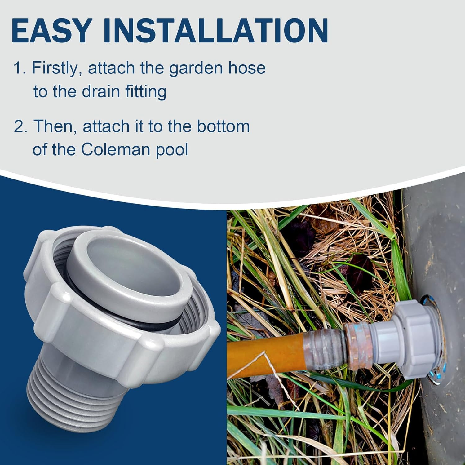 Pool Drain Fitting Connects Fits for Coleman Pools, Id1.5-Inch Connect to the Bottom of the Pool and Od1.0-Inch Connect to the Garden Pipe image number 2