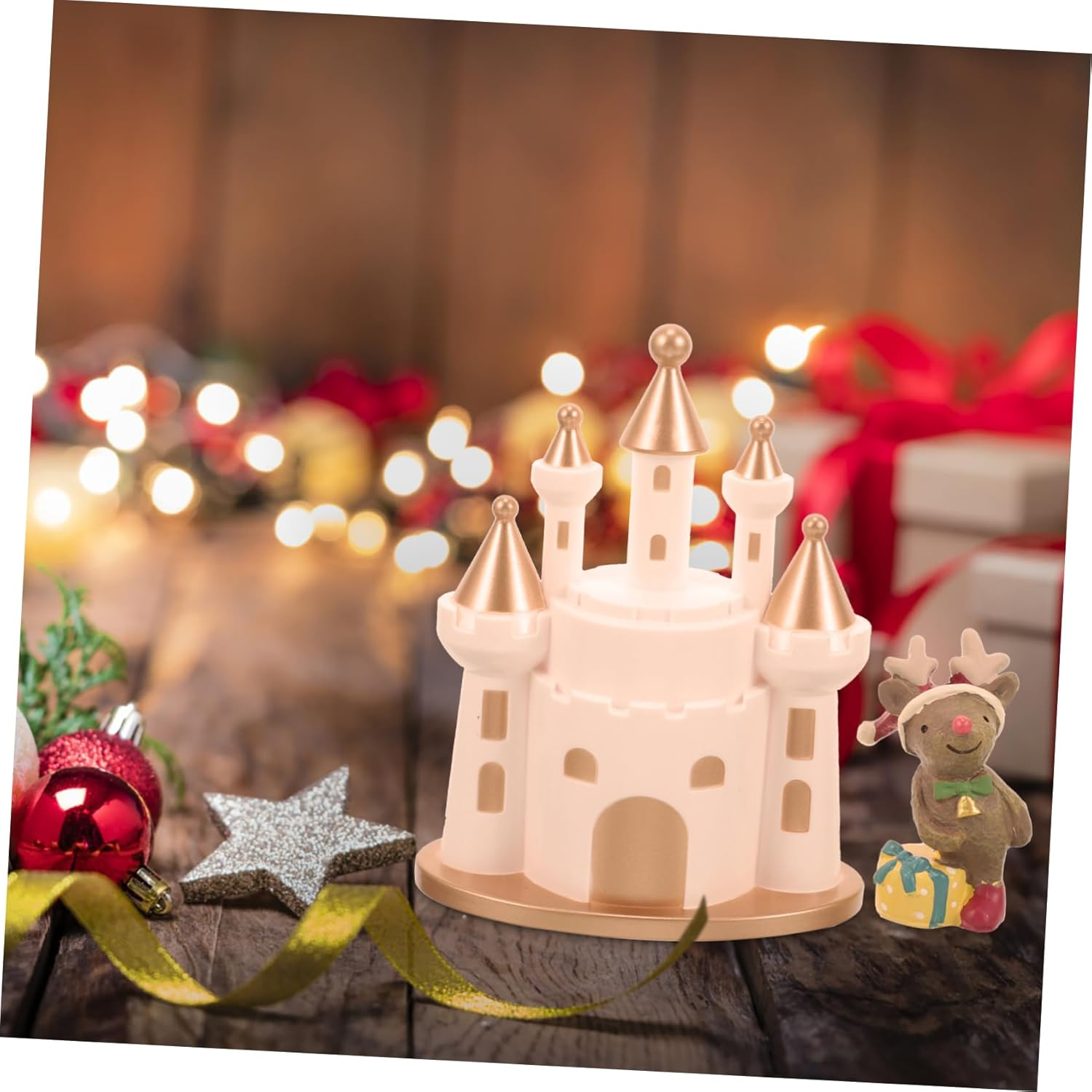 2Pcs Elk Castle Christmas Ornaments Adorable Desktop Decorations for Xmas Party Home Garden