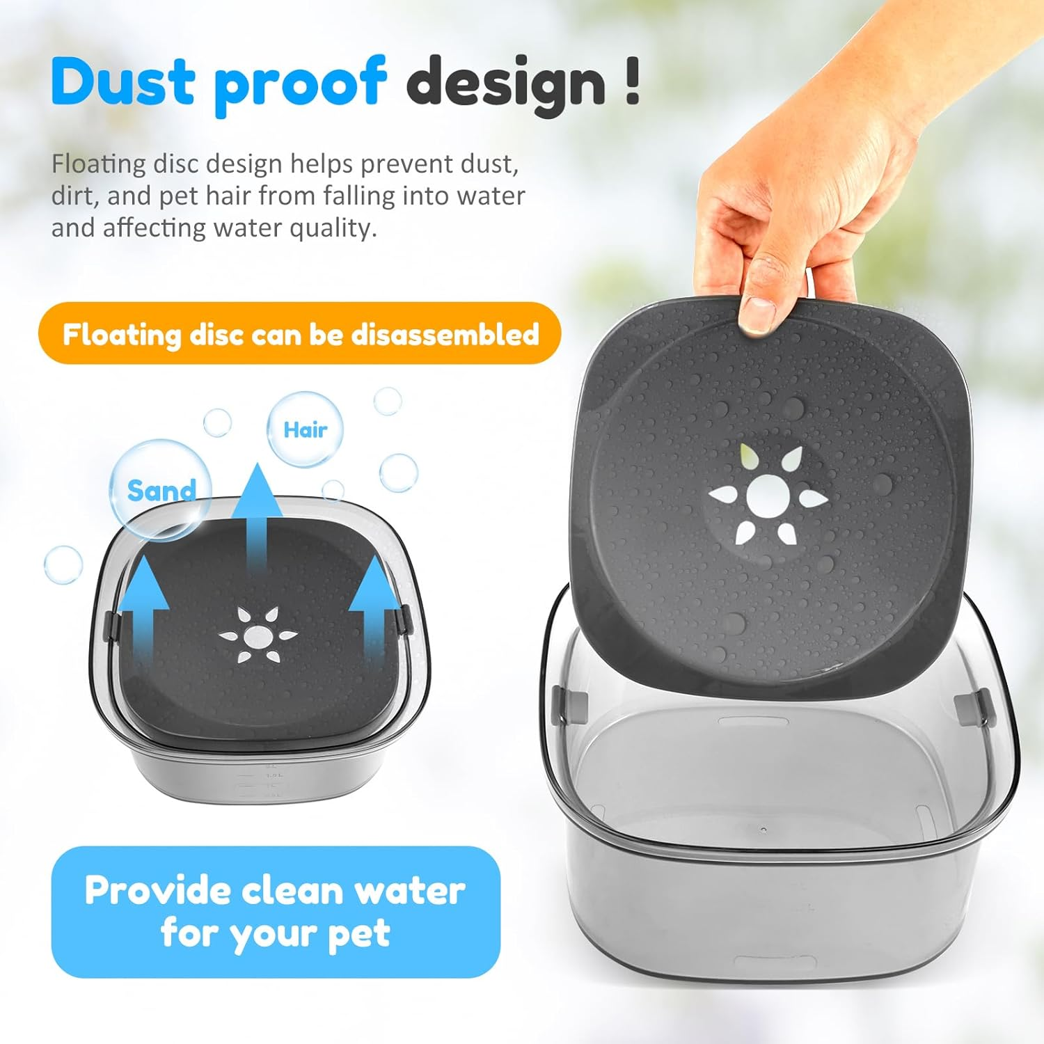 No Spill Dog Water Bowl 2L Pet Slow Water Bowl Transparent Slow Drinking Water Bowl Spill Proof Dog Bowl with Water Level Mark Portable Pet Bowl for Dogs Cats (Transparent Black) image number 1